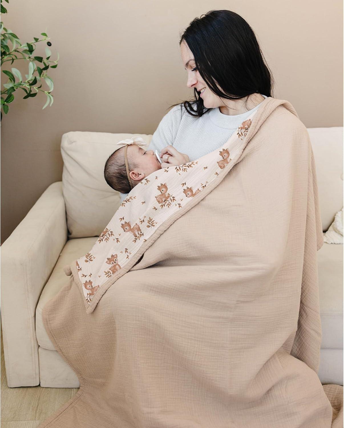 imageKonssy Muslin Baby Blankets for Girls Boys 100 Cotton Crib Blanket for Infant Toddler Super Soft and Lightweight Nursery Swaddling Wrap 40quotx36quot FloralDeer
