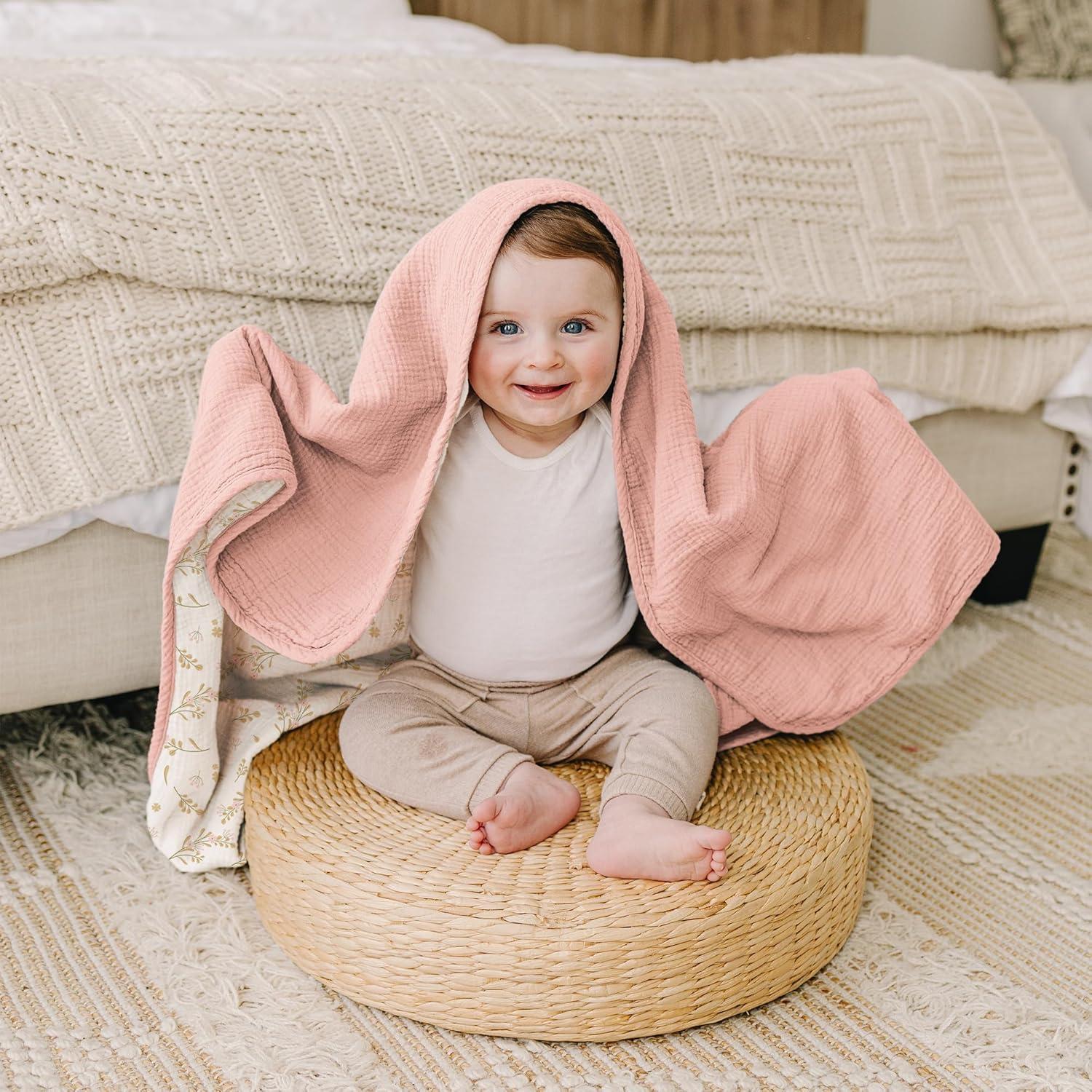 imageKonssy Muslin Baby Blankets for Girls Boys 100 Cotton Crib Blanket for Infant Toddler Super Soft and Lightweight Nursery Swaddling Wrap 40quotx36quot FloralFloral