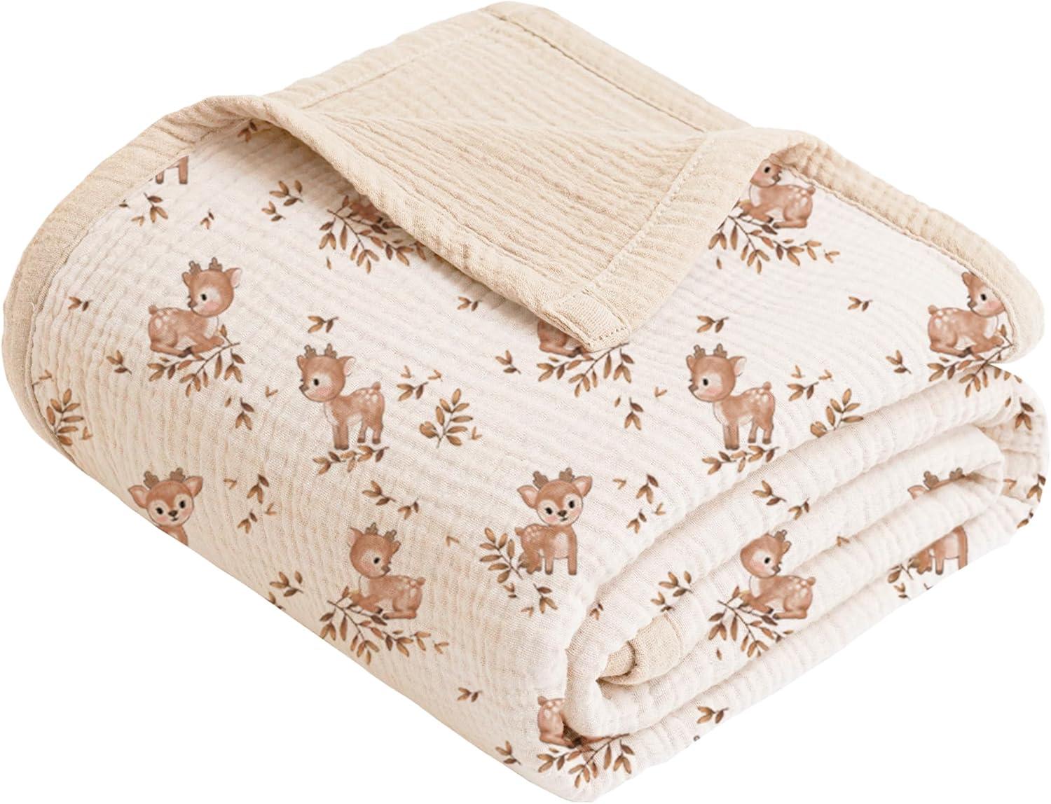 imageKonssy Muslin Baby Blankets for Girls Boys 100 Cotton Crib Blanket for Infant Toddler Super Soft and Lightweight Nursery Swaddling Wrap 40quotx36quot FloralDeer