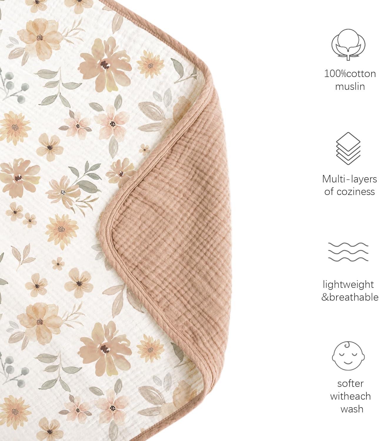 imageKonssy Muslin Baby Blankets for Girls Boys 100 Cotton Crib Blanket for Infant Toddler Super Soft and Lightweight Nursery Swaddling Wrap 40quotx36quot FloralFlourish