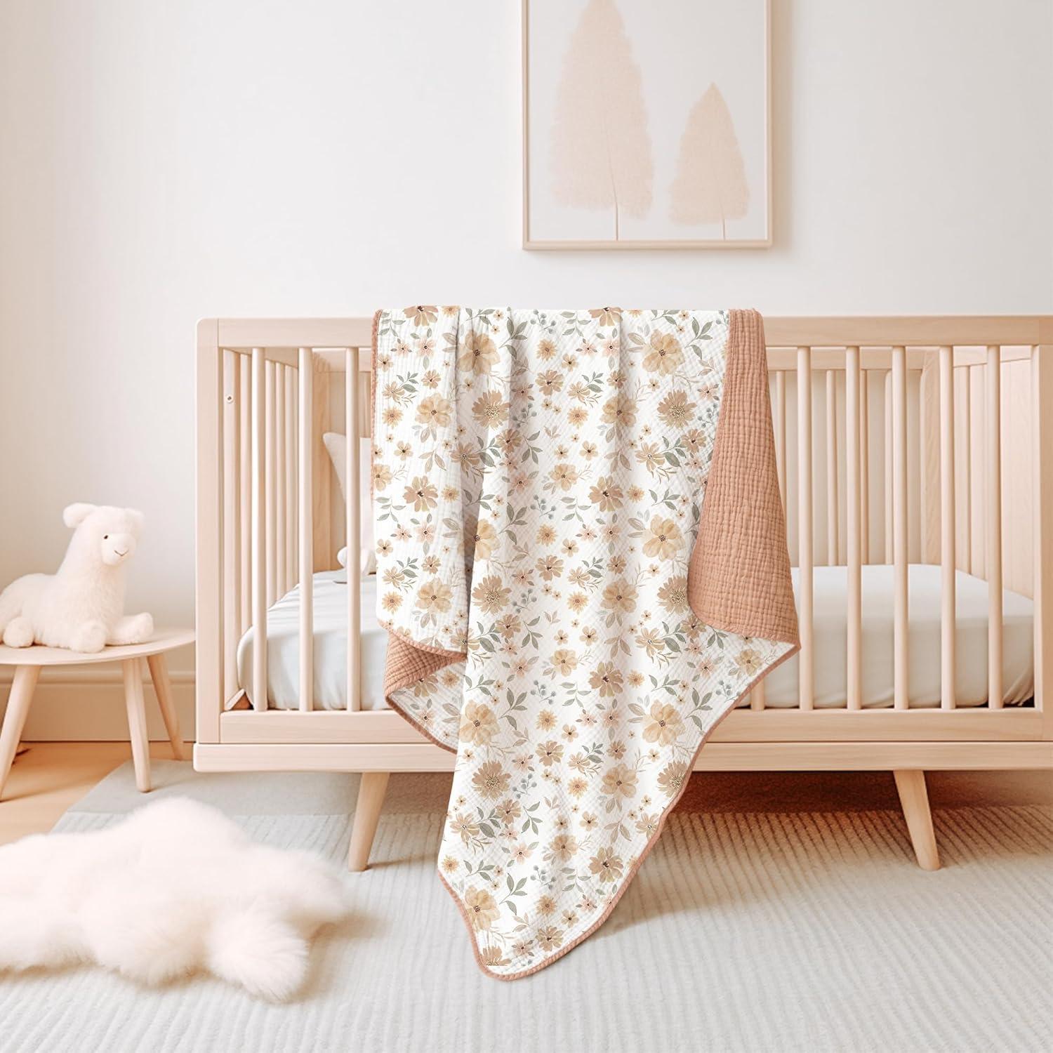 imageKonssy Muslin Baby Blankets for Girls Boys 100 Cotton Crib Blanket for Infant Toddler Super Soft and Lightweight Nursery Swaddling Wrap 40quotx36quot FloralFlourish