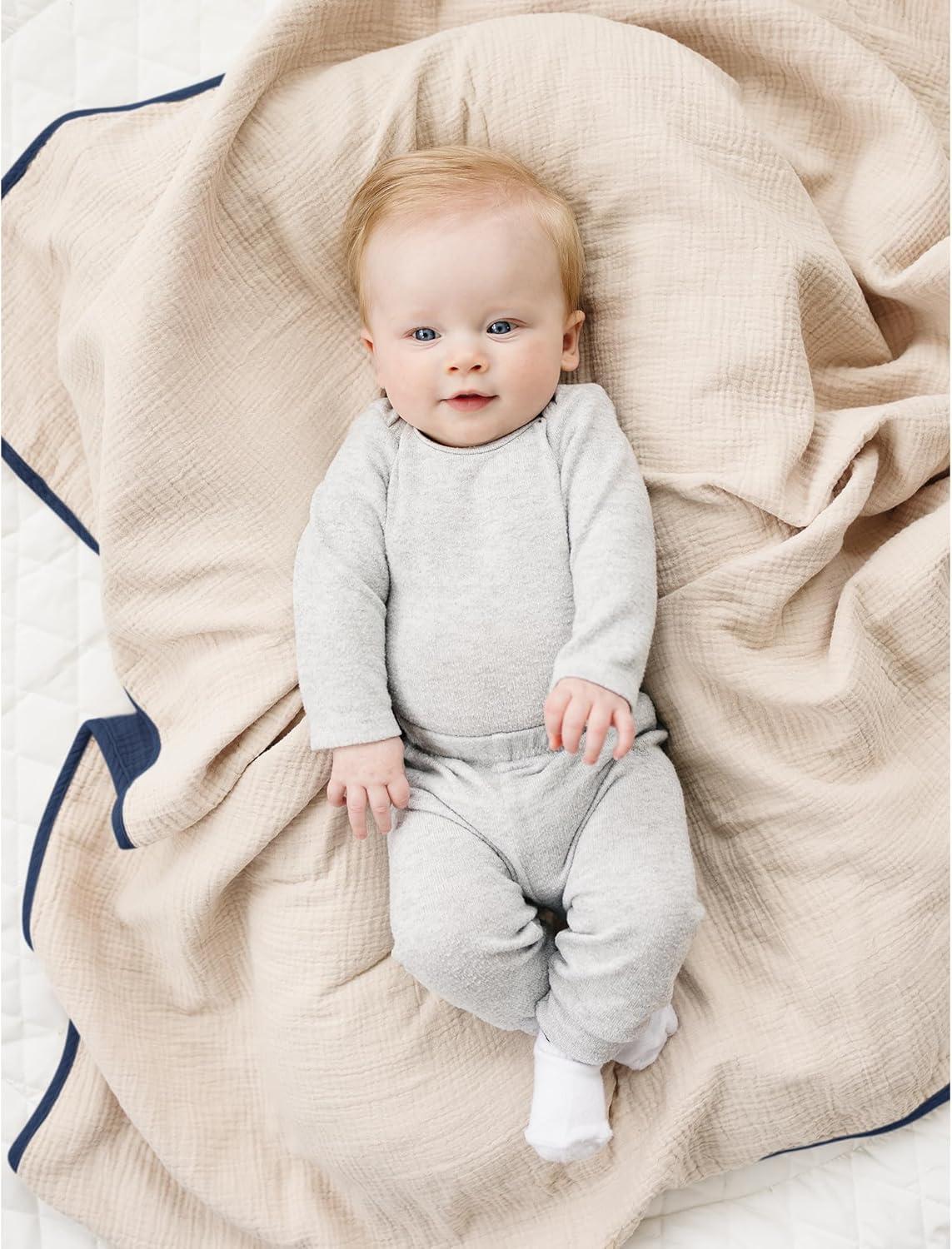 imageKonssy Muslin Baby Blankets for Girls Boys 100 Cotton Crib Blanket for Infant Toddler Super Soft and Lightweight Nursery Swaddling Wrap 40quotx36quot FloralNavy Blue
