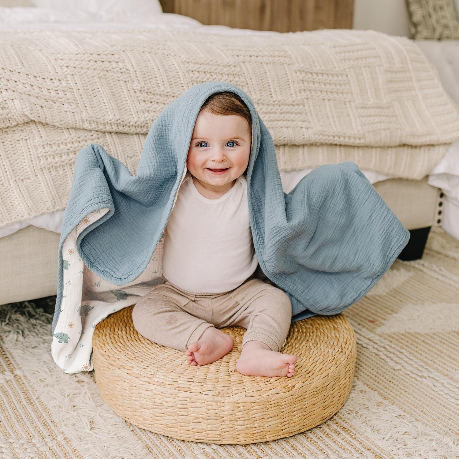imageKonssy Muslin Baby Blankets for Girls Boys 100 Cotton Crib Blanket for Infant Toddler Super Soft and Lightweight Nursery Swaddling Wrap 40quotx36quot FloralElephant
