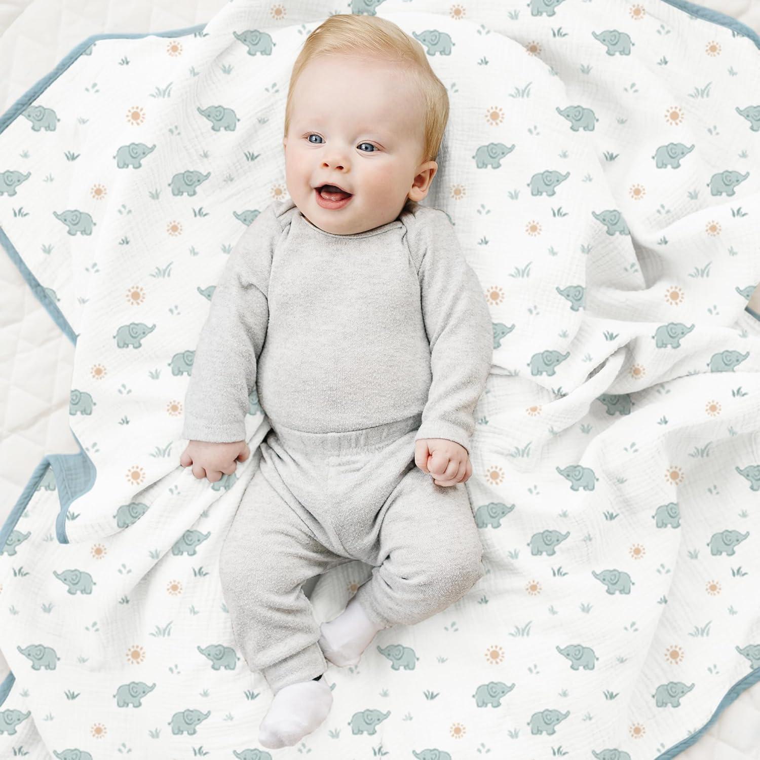 imageKonssy Muslin Baby Blankets for Girls Boys 100 Cotton Crib Blanket for Infant Toddler Super Soft and Lightweight Nursery Swaddling Wrap 40quotx36quot FloralElephant