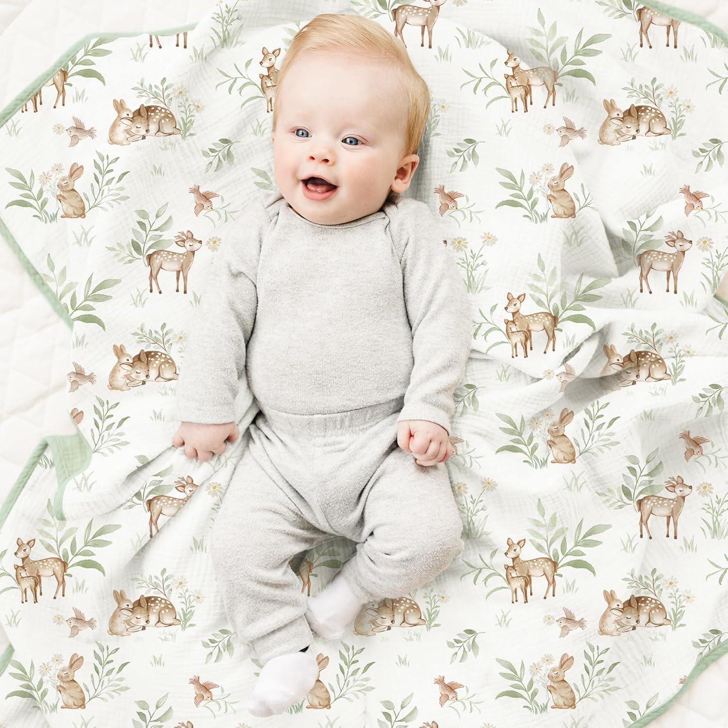 imageKonssy Muslin Baby Blankets for Girls Boys 100 Cotton Crib Blanket for Infant Toddler Super Soft and Lightweight Nursery Swaddling Wrap 40quotx36quot FloralWoodland