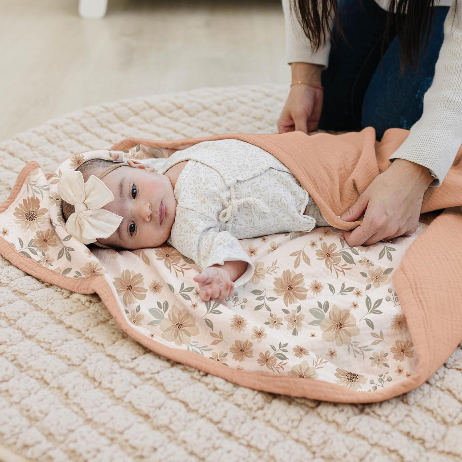 imageKonssy Muslin Baby Blankets for Girls Boys 100 Cotton Crib Blanket for Infant Toddler Super Soft and Lightweight Nursery Swaddling Wrap 40quotx36quot FloralFlourish