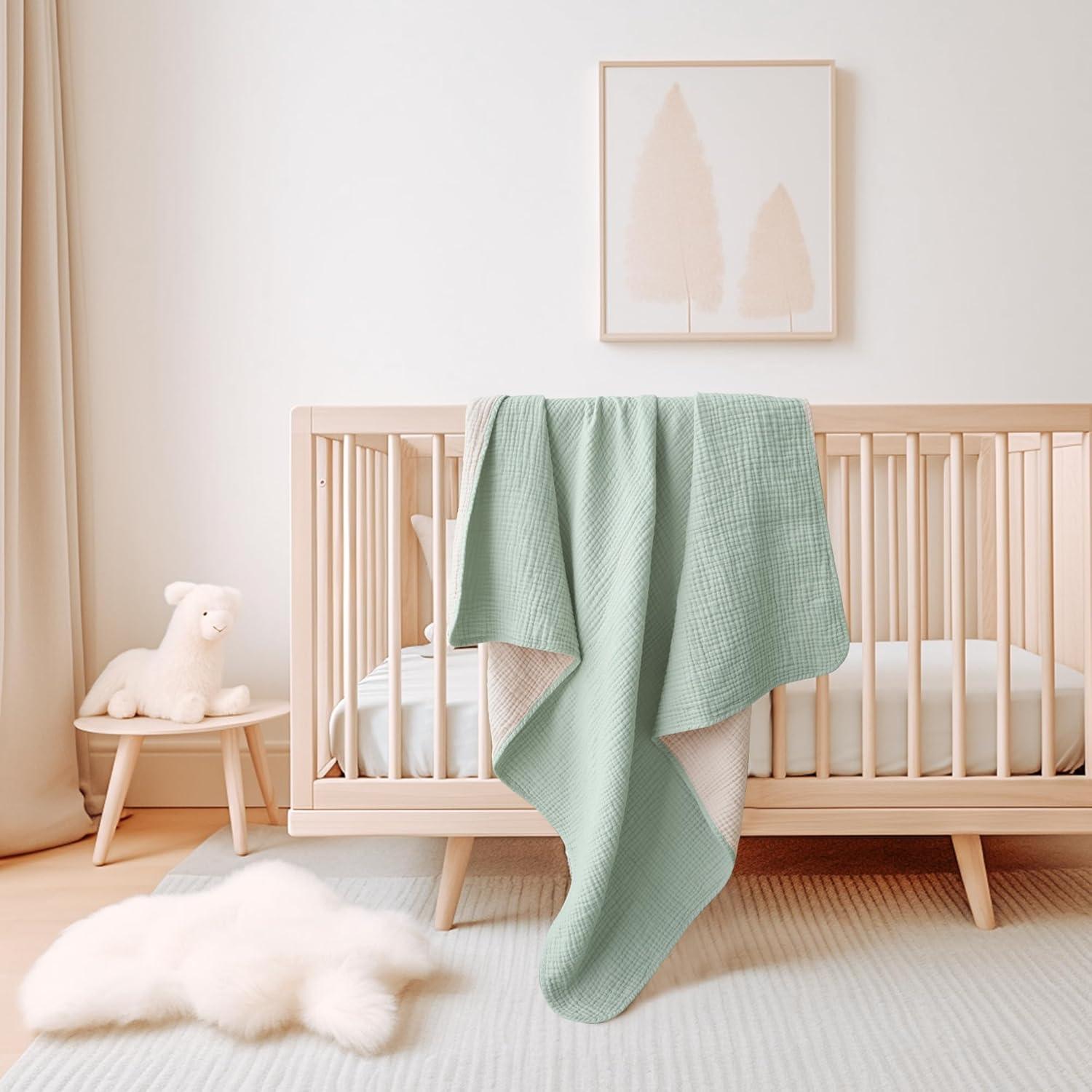 imageKonssy Muslin Baby Blankets for Girls Boys 100 Cotton Crib Blanket for Infant Toddler Super Soft and Lightweight Nursery Swaddling Wrap 40quotx36quot FloralSage Green