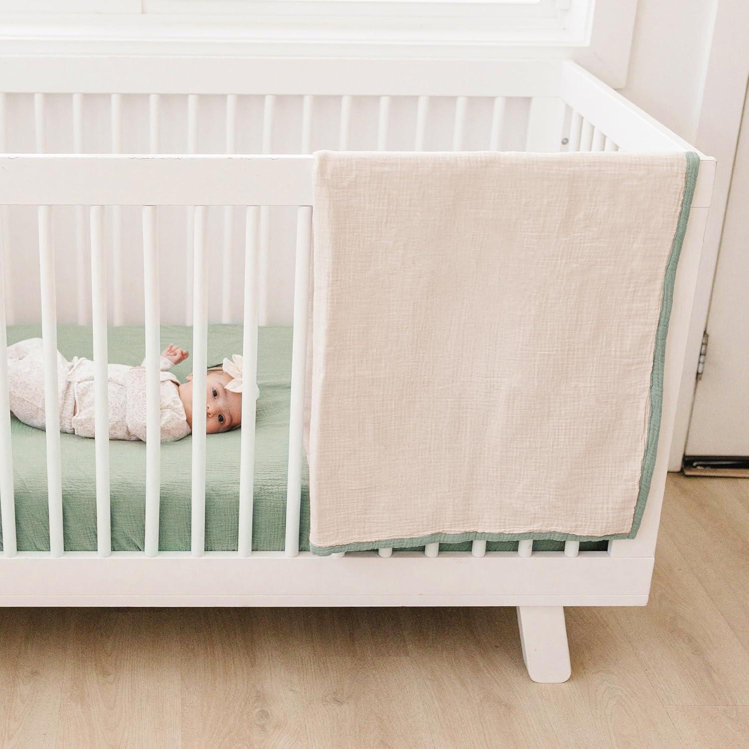 imageKonssy Muslin Baby Blankets for Girls Boys 100 Cotton Crib Blanket for Infant Toddler Super Soft and Lightweight Nursery Swaddling Wrap 40quotx36quot FloralSage Green