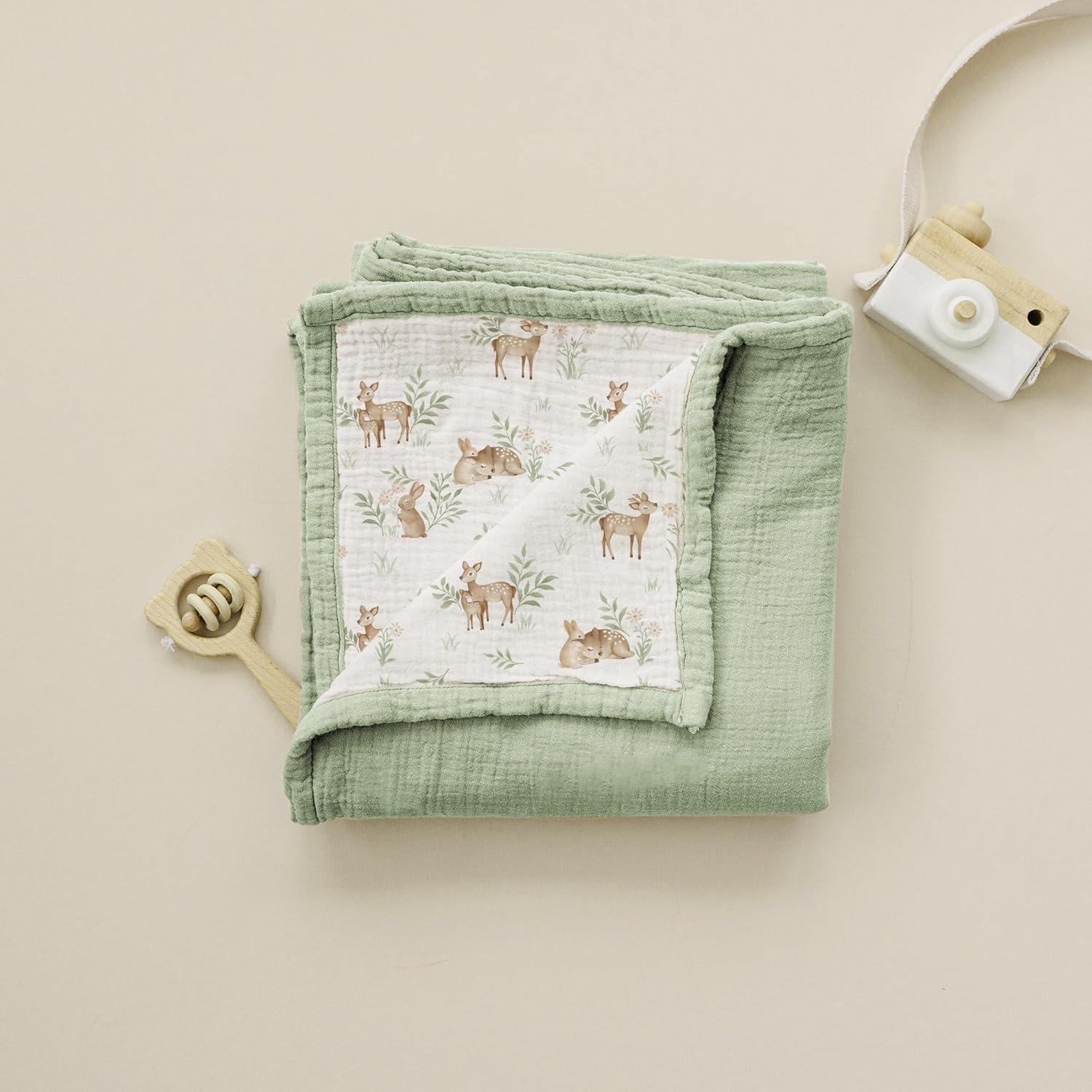 imageKonssy Muslin Baby Blankets for Girls Boys 100 Cotton Crib Blanket for Infant Toddler Super Soft and Lightweight Nursery Swaddling Wrap 40quotx36quot FloralWoodland