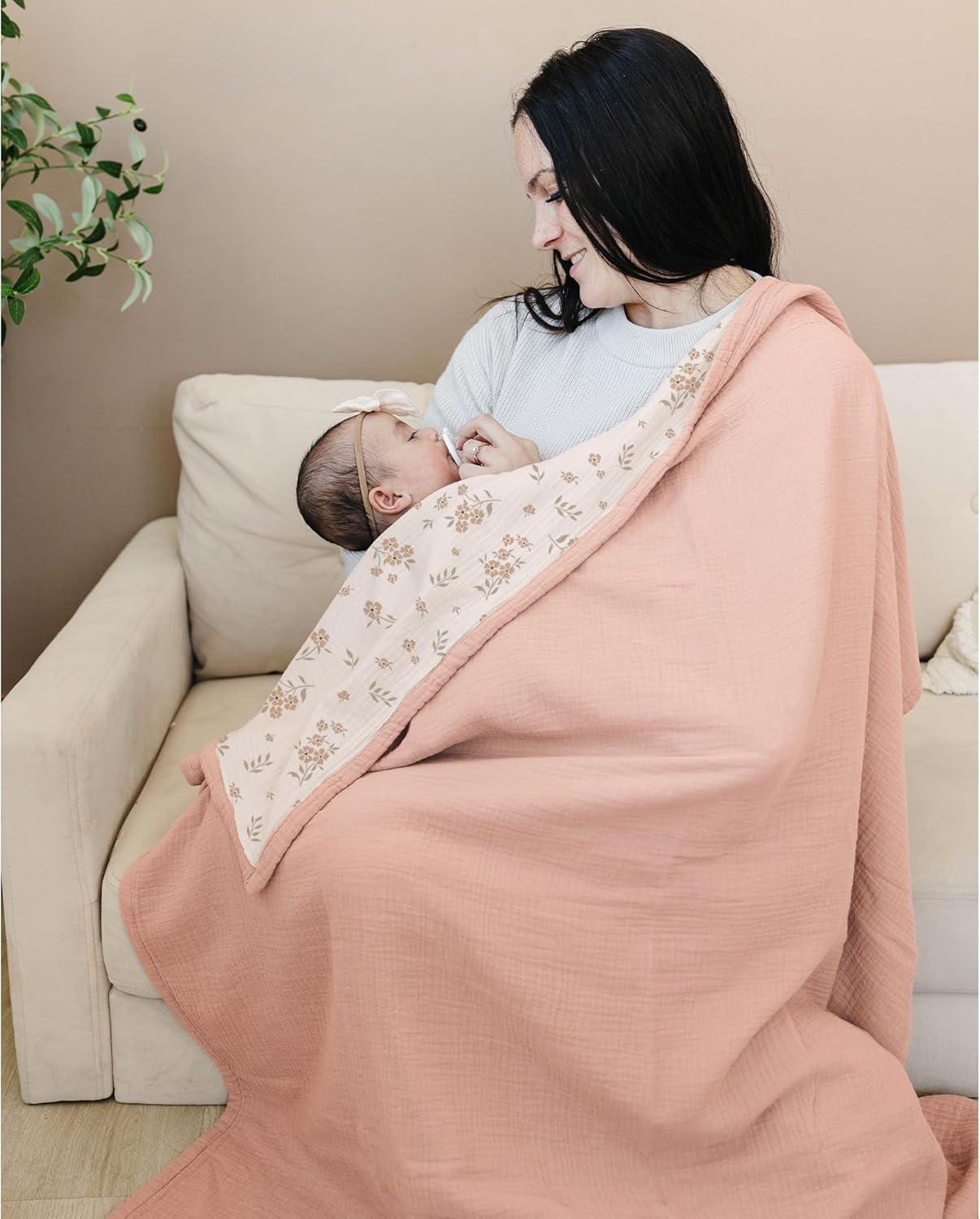 imageKonssy Muslin Baby Blankets for Girls Boys 100 Cotton Crib Blanket for Infant Toddler Super Soft and Lightweight Nursery Swaddling Wrap 40quotx36quot FloralBlossom