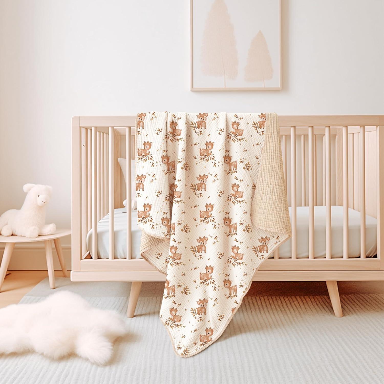 imageKonssy Muslin Baby Blankets for Girls Boys 100 Cotton Crib Blanket for Infant Toddler Super Soft and Lightweight Nursery Swaddling Wrap 40quotx36quot FloralDeer