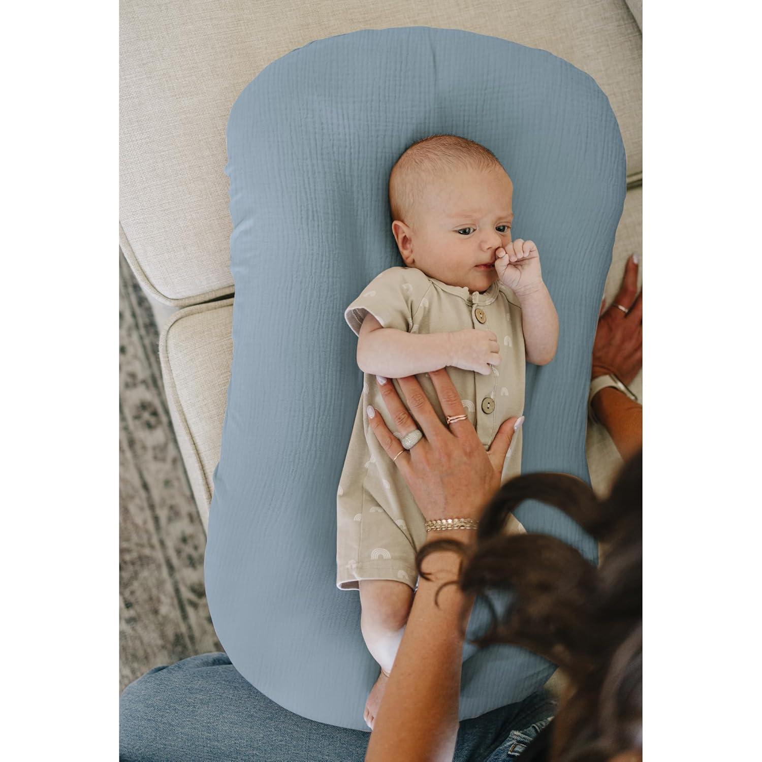 imageKonssy Muslin Baby Lounger Cover 1 Pack 100 Cotton Newborn Lounger Sheets Soft and Breathable Baby Nest Slipcover Cover Only GreenBlue