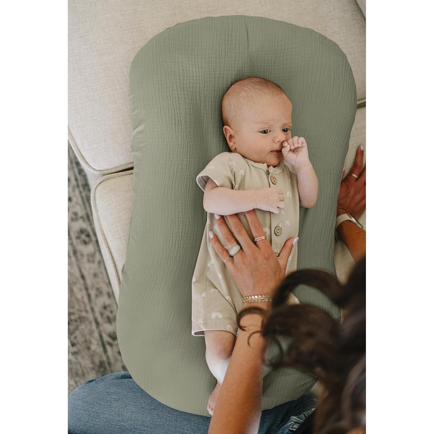 imageKonssy Muslin Baby Lounger Cover 1 Pack 100 Cotton Newborn Lounger Sheets Soft and Breathable Baby Nest Slipcover Cover Only GreenFog Green