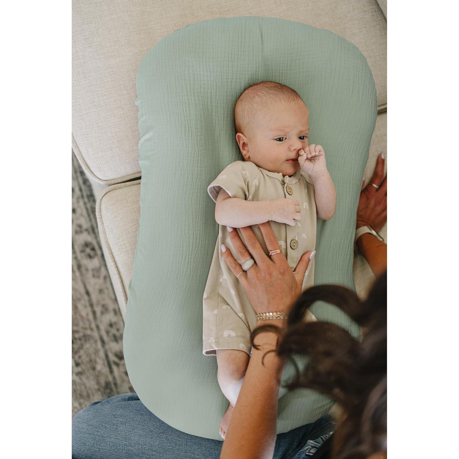imageKonssy Muslin Baby Lounger Cover 1 Pack 100 Cotton Newborn Lounger Sheets Soft and Breathable Baby Nest Slipcover Cover Only GreenGreen