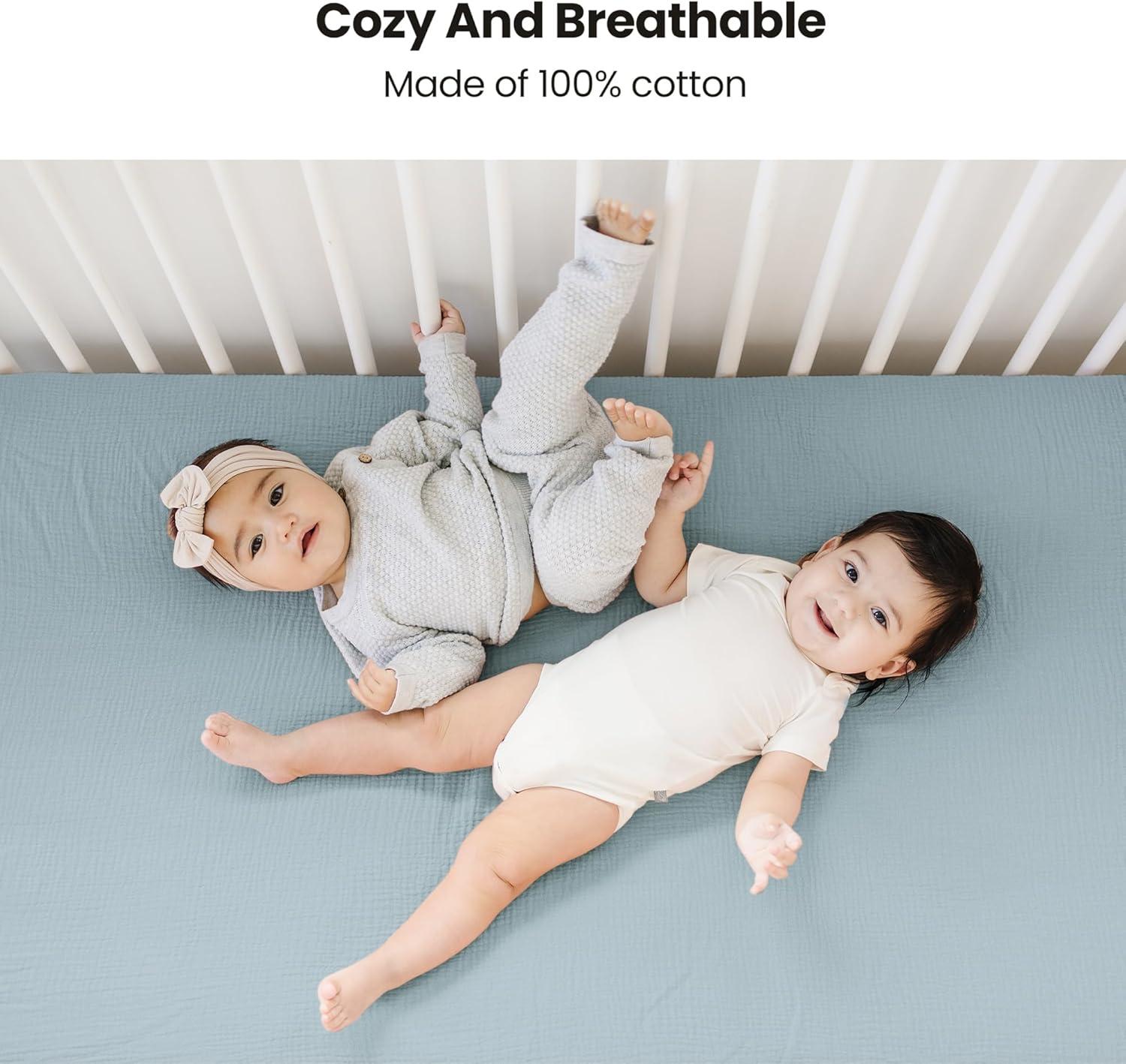imageKonssy Muslin Crib Sheets for Girl Boy Soft and Breathable Cotton Baby Sheets for Standard Crib Mattress 52quotx 28quot OatBlue