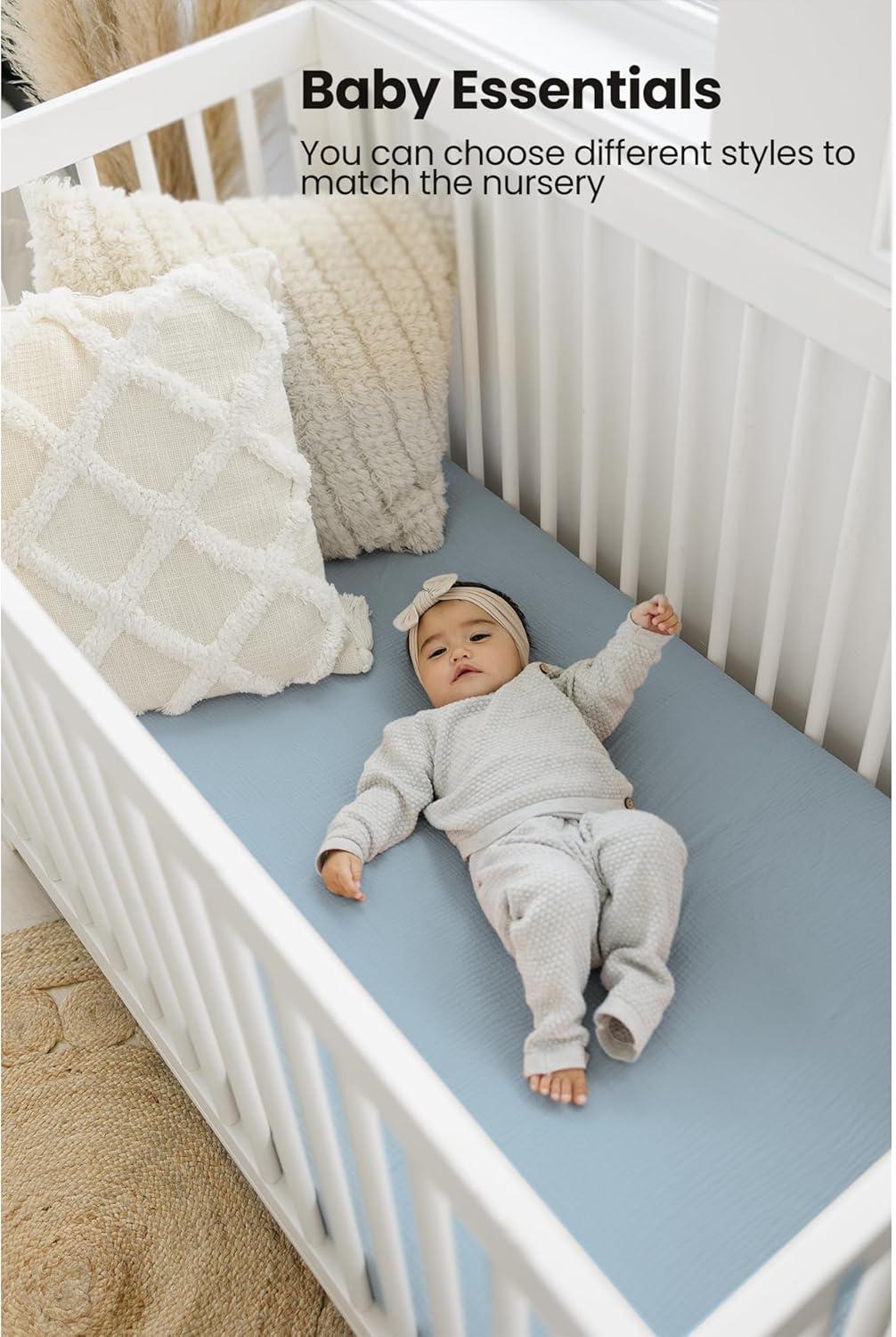 imageKonssy Muslin Crib Sheets for Girl Boy Soft and Breathable Cotton Baby Sheets for Standard Crib Mattress 52quotx 28quot OatBlue
