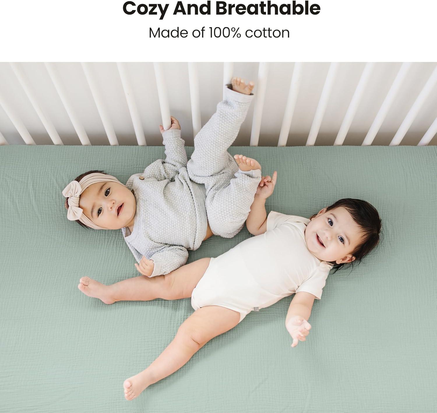 imageKonssy Muslin Crib Sheets for Girl Boy Soft and Breathable Cotton Baby Sheets for Standard Crib Mattress 52quotx 28quot OatGreen