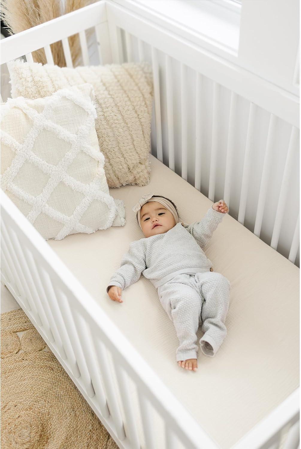 imageKonssy Muslin Crib Sheets for Girl Boy Soft and Breathable Cotton Baby Sheets for Standard Crib Mattress 52quotx 28quot OatOat