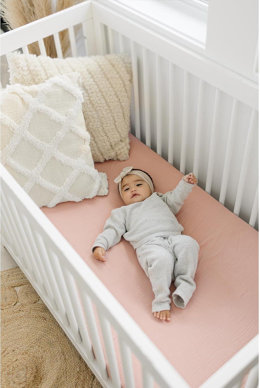 imageKonssy Muslin Crib Sheets for Girl Boy Soft and Breathable Cotton Baby Sheets for Standard Crib Mattress 52quotx 28quot OatPink