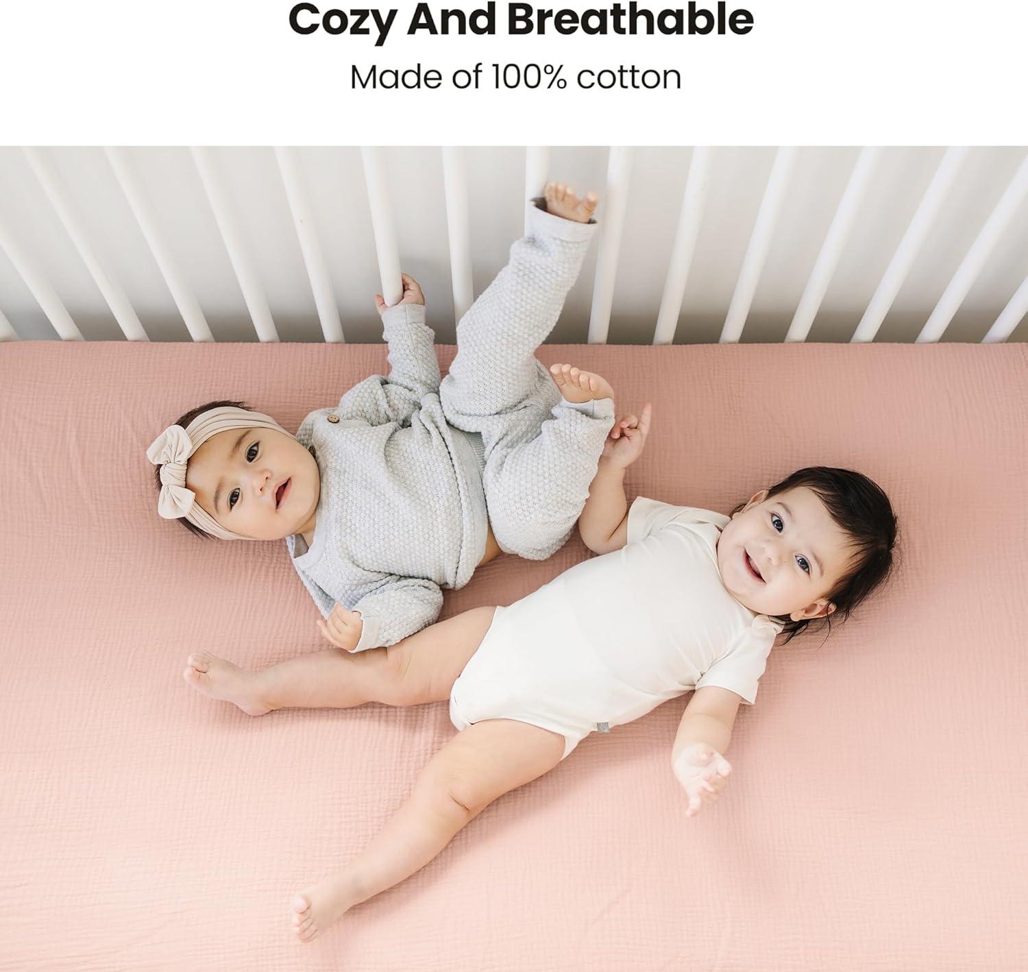 imageKonssy Muslin Crib Sheets for Girl Boy Soft and Breathable Cotton Baby Sheets for Standard Crib Mattress 52quotx 28quot OatPink