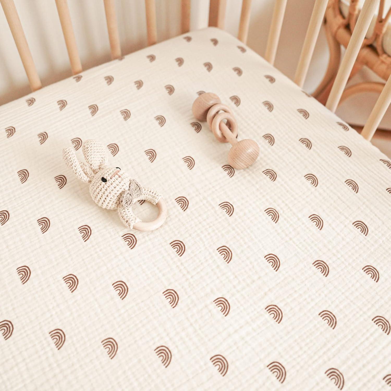 imageKonssy Muslin Crib Sheets for Girl Boy Soft and Breathable Cotton Baby Sheets for Standard Crib Mattress 52quotx 28quot OatRainbow