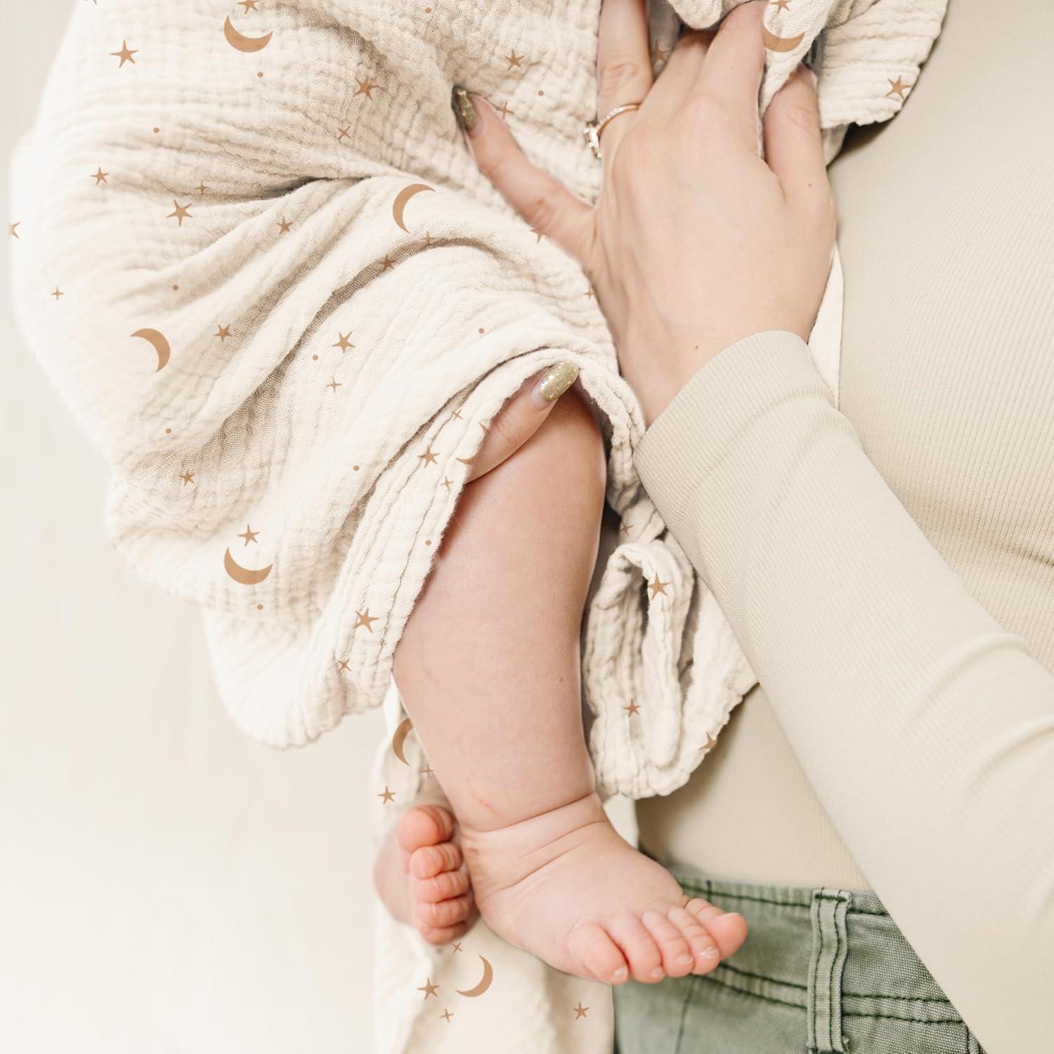 imageKonssy Muslin Swaddle Blankets for Boys Girls 2 Pack Receiving Baby Blanket Large 47 x 47 inches Soft Breathable Swaddling Wrap for Unisex Newborn Pink FloralCoffee Check moon