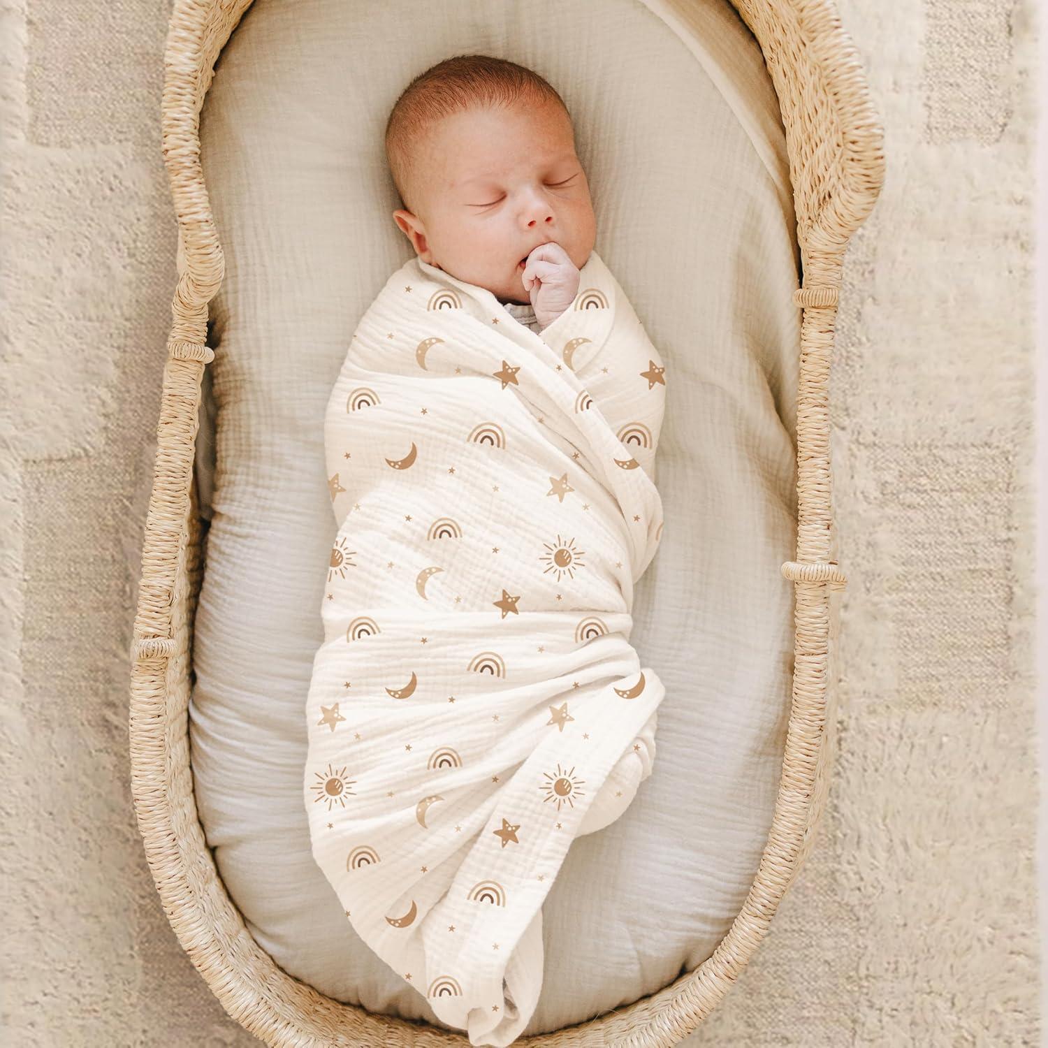 imageKonssy Muslin Swaddle Blankets for Boys Girls 2 Pack Receiving Baby Blanket Large 47 x 47 inches Soft Breathable Swaddling Wrap for Unisex Newborn Pink FloralSunbeam Yellow coffice