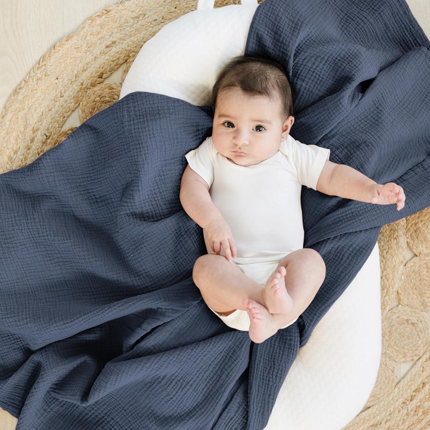 imageKonssy Muslin Swaddle Blankets for Boys Girls 2 Pack Receiving Baby Blanket Large 47 x 47 inches Soft Breathable Swaddling Wrap for Unisex Newborn Pink FloralNavy  Grey