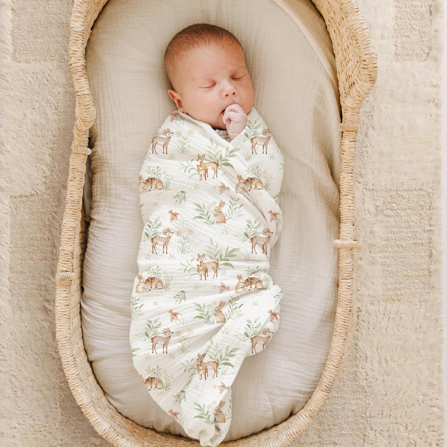 imageKonssy Muslin Swaddle Blankets for Boys Girls 2 Pack Receiving Baby Blanket Large 47 x 47 inches Soft Breathable Swaddling Wrap for Unisex Newborn Pink FloralWoodland sage