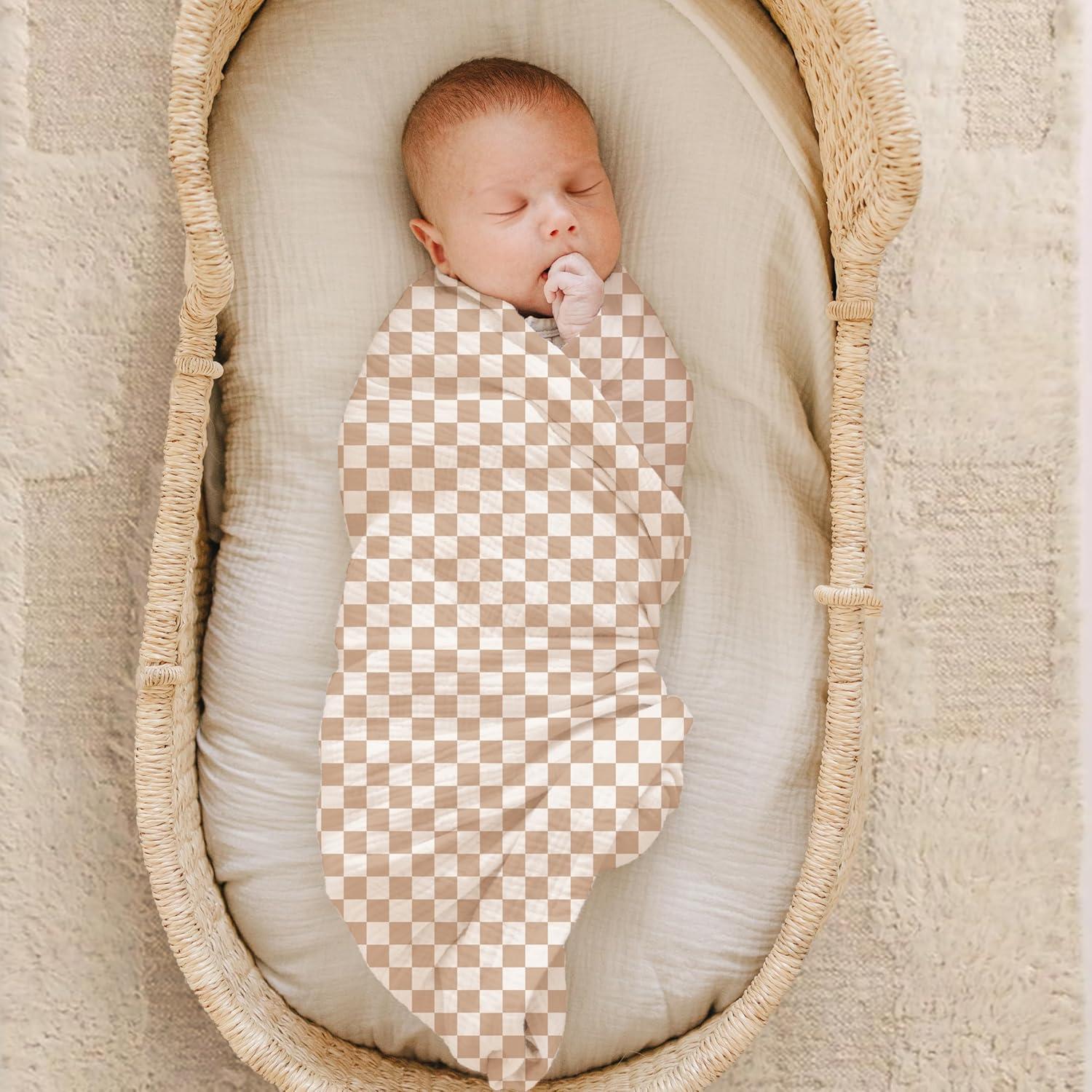imageKonssy Muslin Swaddle Blankets for Boys Girls 2 Pack Receiving Baby Blanket Large 47 x 47 inches Soft Breathable Swaddling Wrap for Unisex Newborn Pink FloralCoffee Check moon