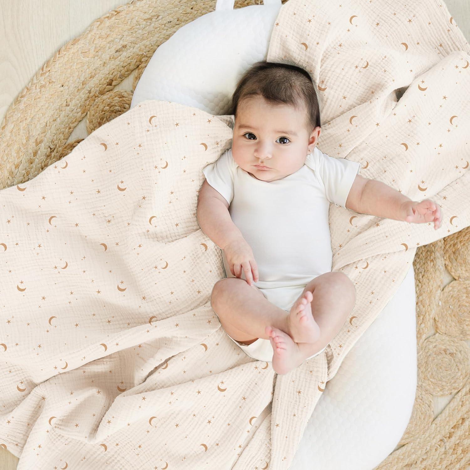 imageKonssy Muslin Swaddle Blankets for Boys Girls 2 Pack Receiving Baby Blanket Large 47 x 47 inches Soft Breathable Swaddling Wrap for Unisex Newborn Pink FloralCoffee Check moon