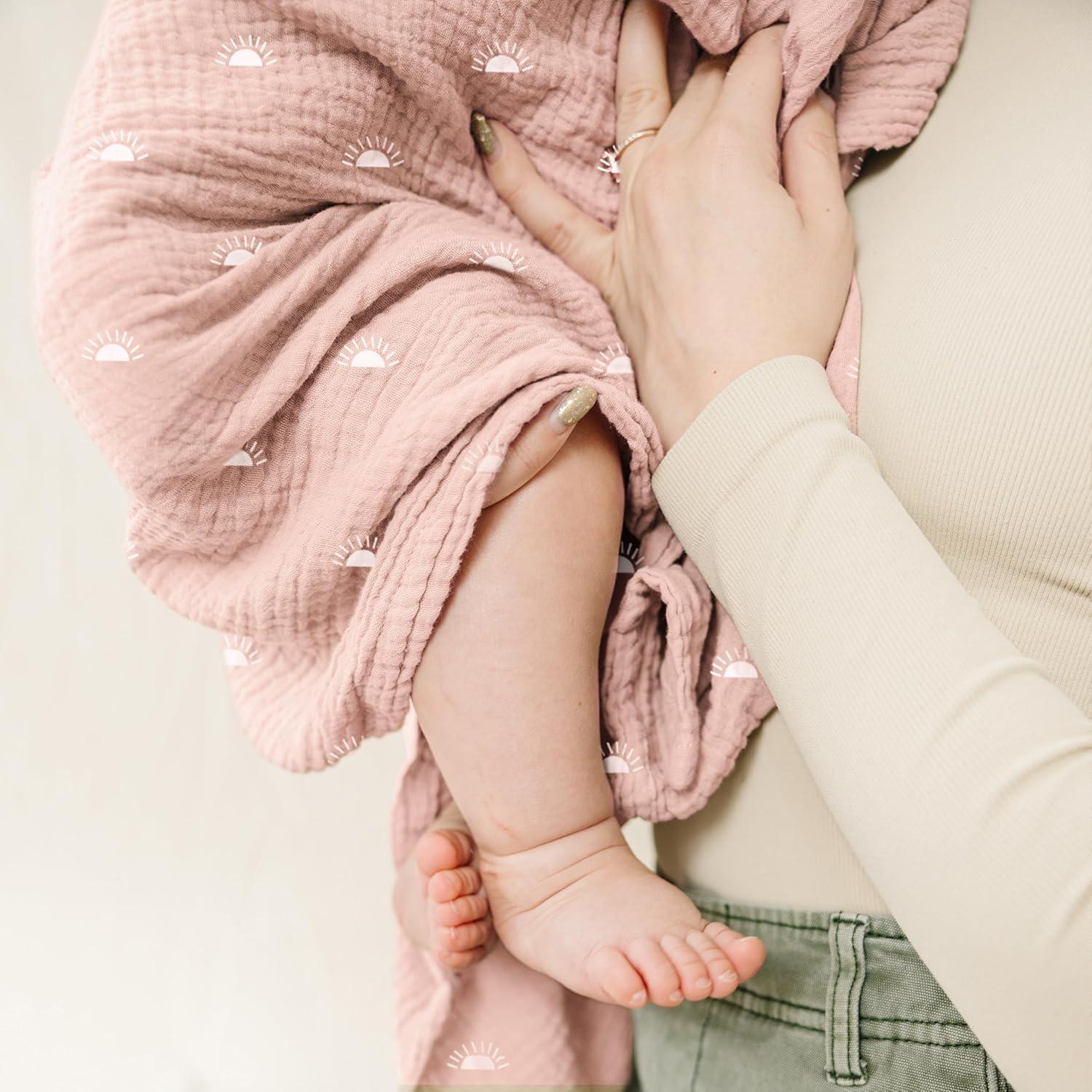 imageKonssy Muslin Swaddle Blankets for Boys Girls 2 Pack Receiving Baby Blanket Large 47 x 47 inches Soft Breathable Swaddling Wrap for Unisex Newborn Pink FloralPeach Blossom Sun