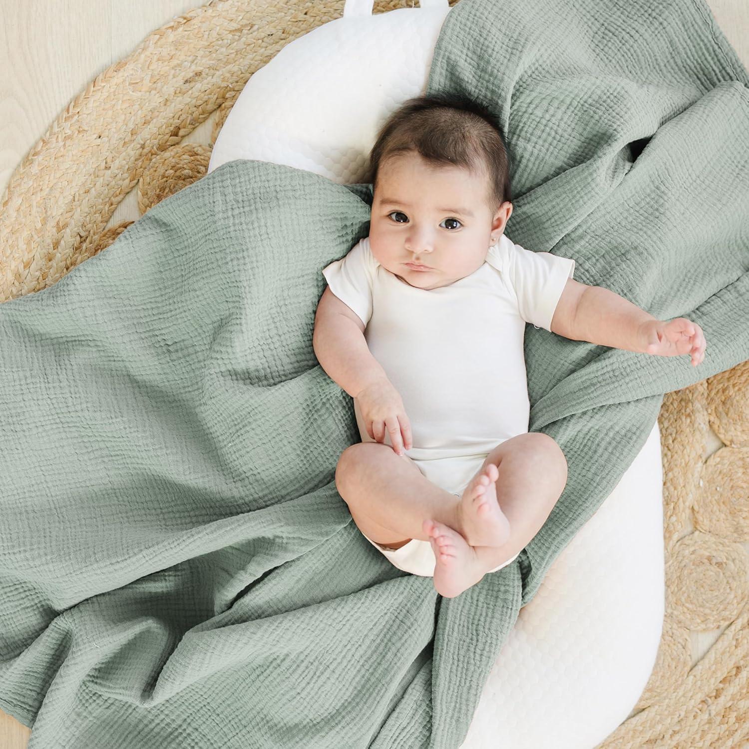 imageKonssy Muslin Swaddle Blankets for Boys Girls 2 Pack Receiving Baby Blanket Large 47 x 47 inches Soft Breathable Swaddling Wrap for Unisex Newborn Pink FloralGreen  Cream