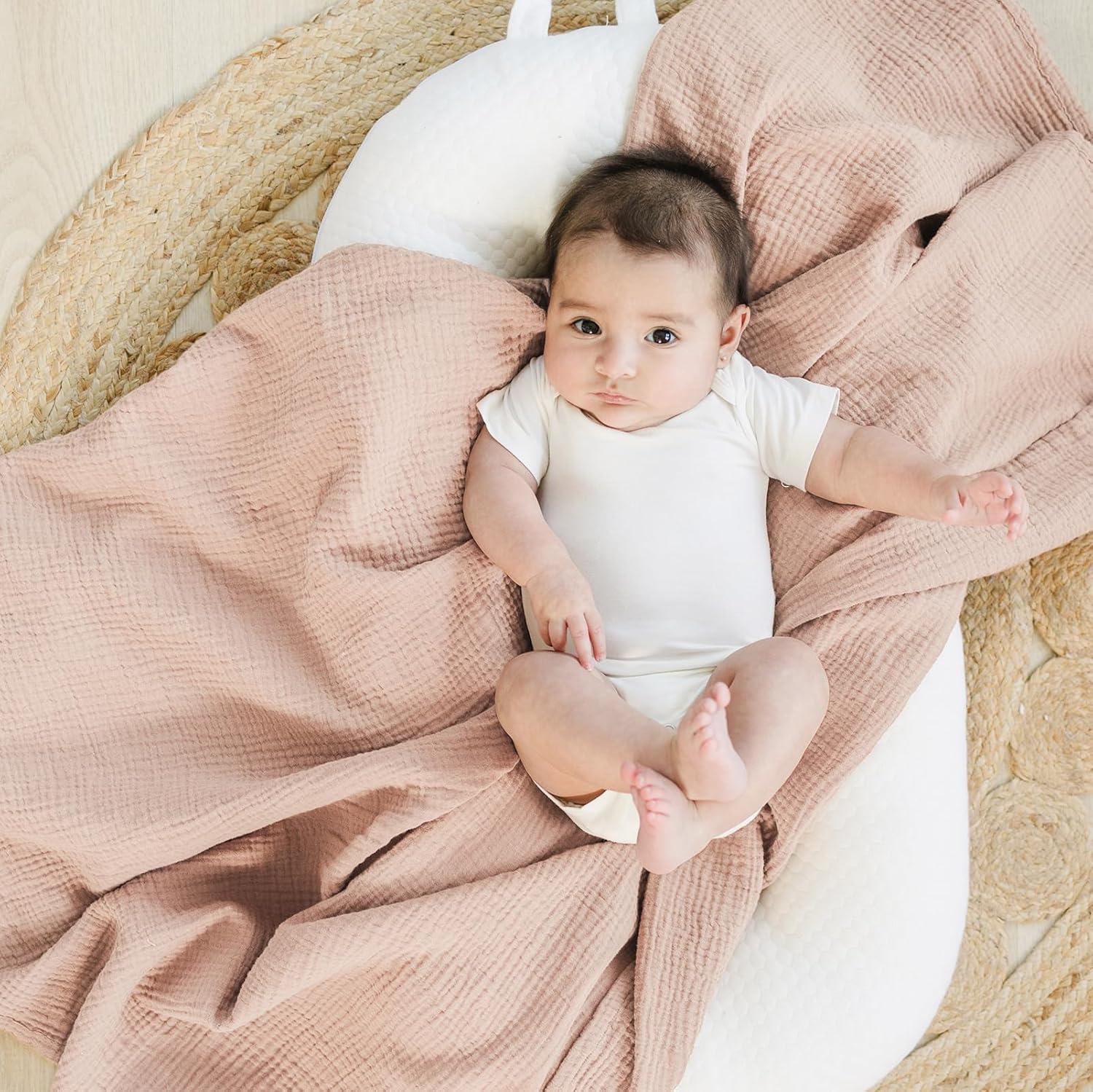 imageKonssy Muslin Swaddle Blankets for Boys Girls 2 Pack Receiving Baby Blanket Large 47 x 47 inches Soft Breathable Swaddling Wrap for Unisex Newborn Pink FloralPink  Floral