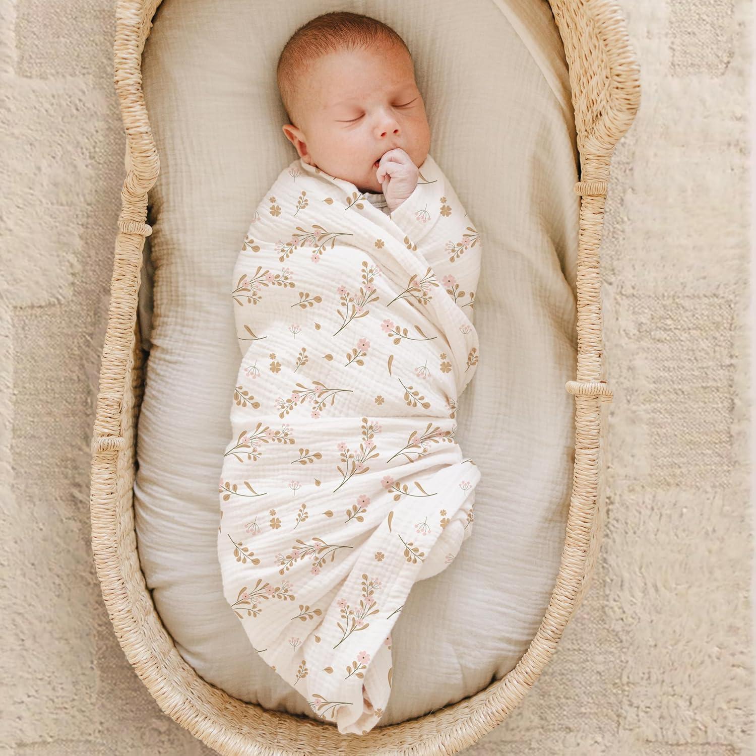 imageKonssy Muslin Swaddle Blankets for Boys Girls 2 Pack Receiving Baby Blanket Large 47 x 47 inches Soft Breathable Swaddling Wrap for Unisex Newborn Pink FloralPink  Floral