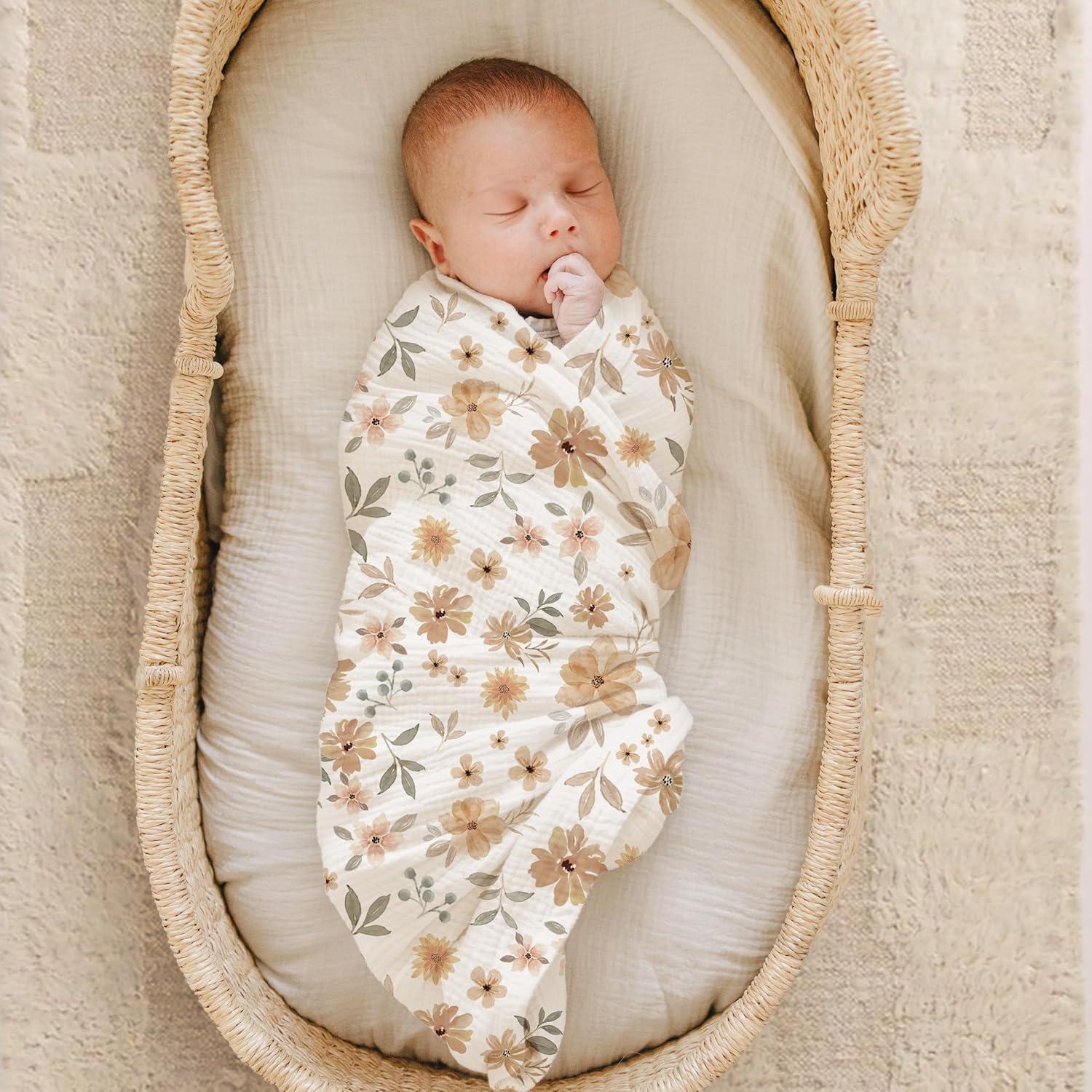 imageKonssy Muslin Swaddle Blankets for Boys Girls 2 Pack Receiving Baby Blanket Large 47 x 47 inches Soft Breathable Swaddling Wrap for Unisex Newborn Pink FloralFlourish  Toffee
