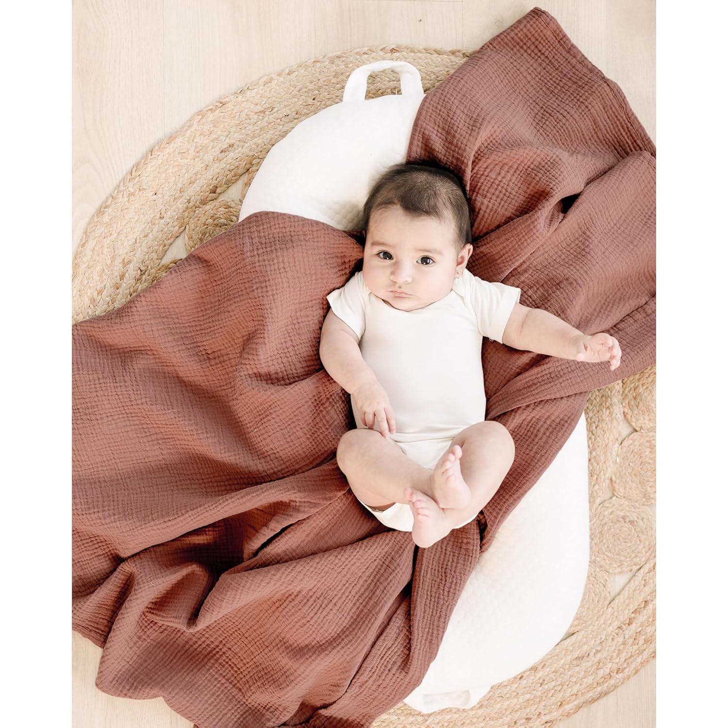 imageKonssy Muslin Swaddle Blankets for Boys Girls 2 Pack Receiving Baby Blanket Large 47 x 47 inches Soft Breathable Swaddling Wrap for Unisex Newborn Pink FloralChestnut  Floral