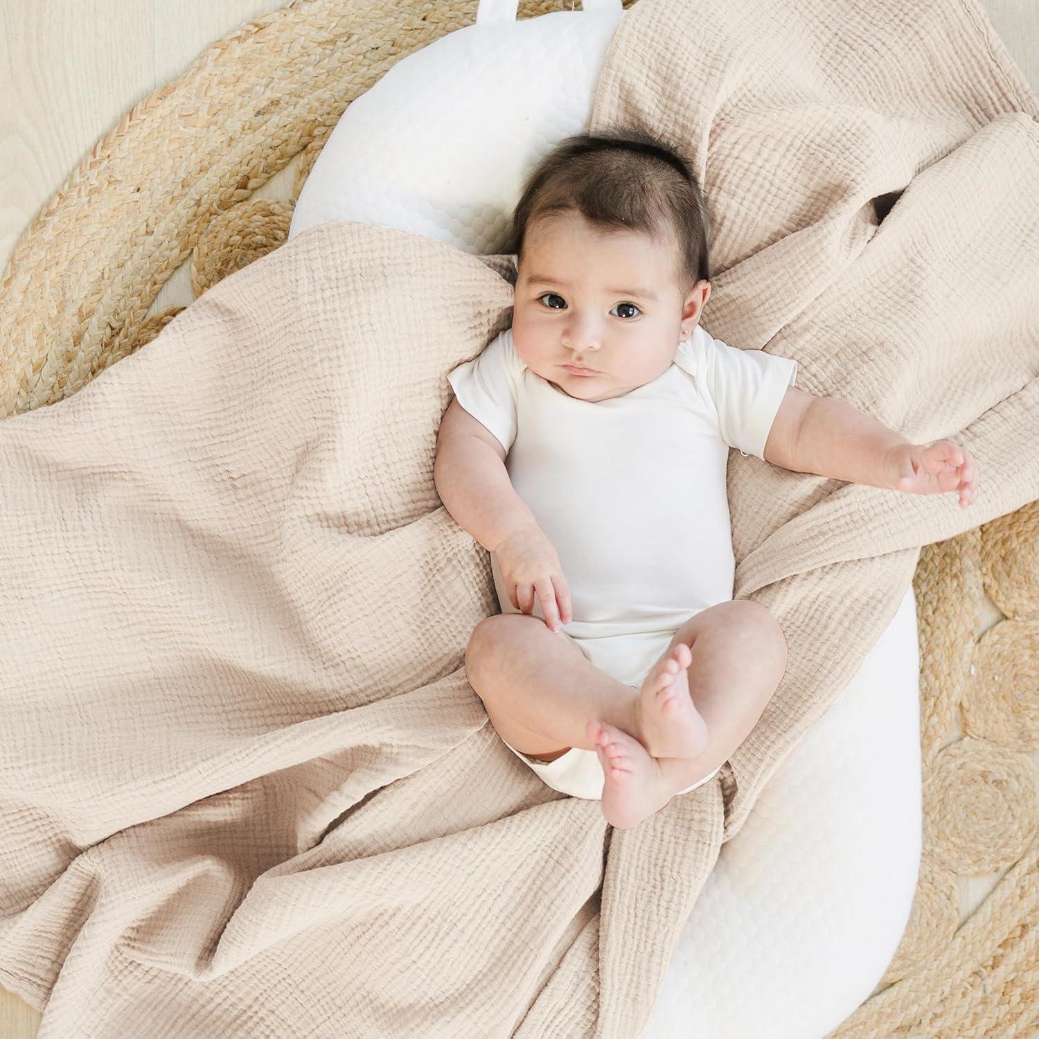 imageKonssy Muslin Swaddle Blankets for Boys Girls 2 Pack Receiving Baby Blanket Large 47 x 47 inches Soft Breathable Swaddling Wrap for Unisex Newborn Pink FloralBlossom cream