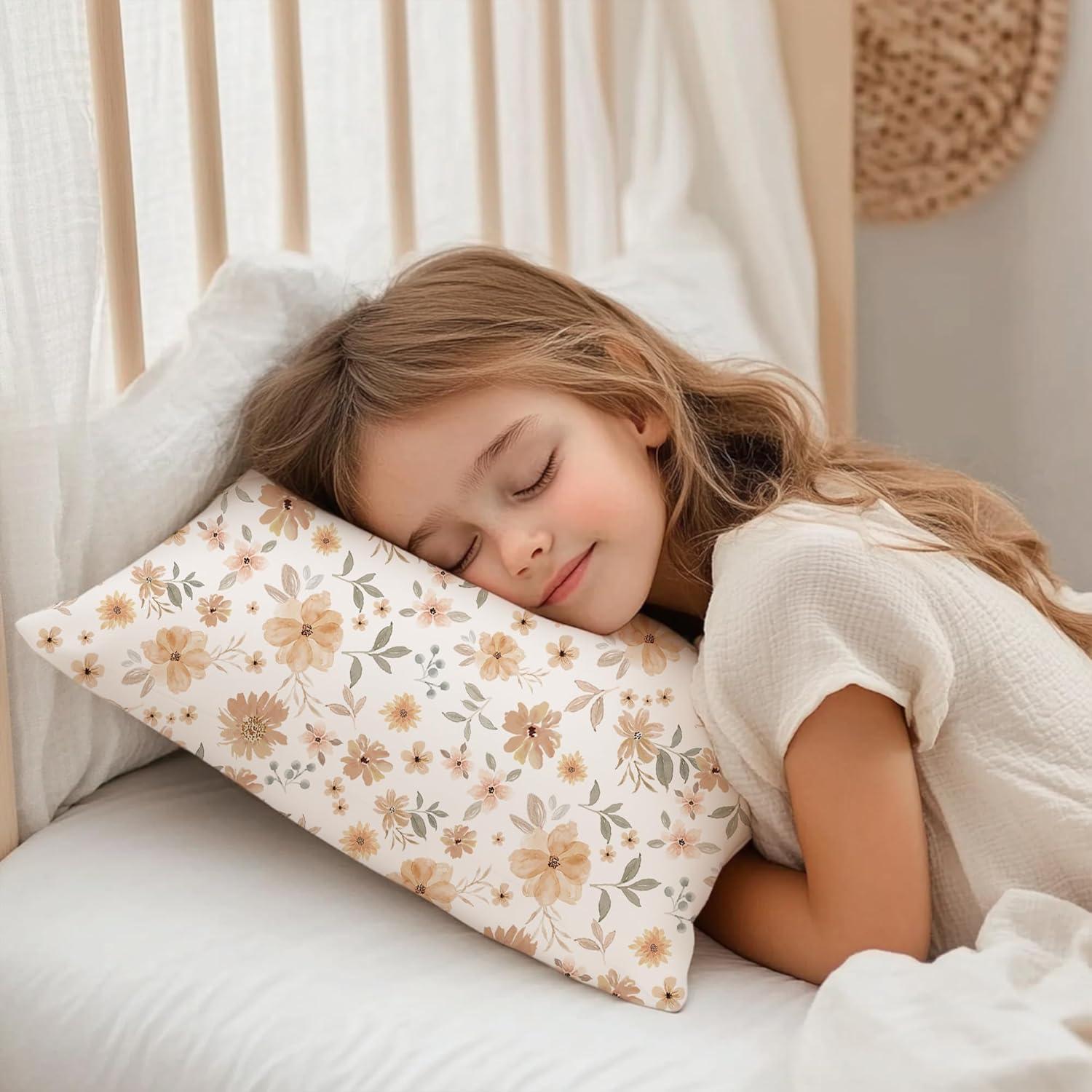 imageKonssy Toddler Pillowcase 2 Pack Soft Stretchy Toddler Pillow Case for 13x18 Pillow Cozy Travel Kids Baby Pillowcases with Envelope Closure Pink SpringPinkFlourish toffee