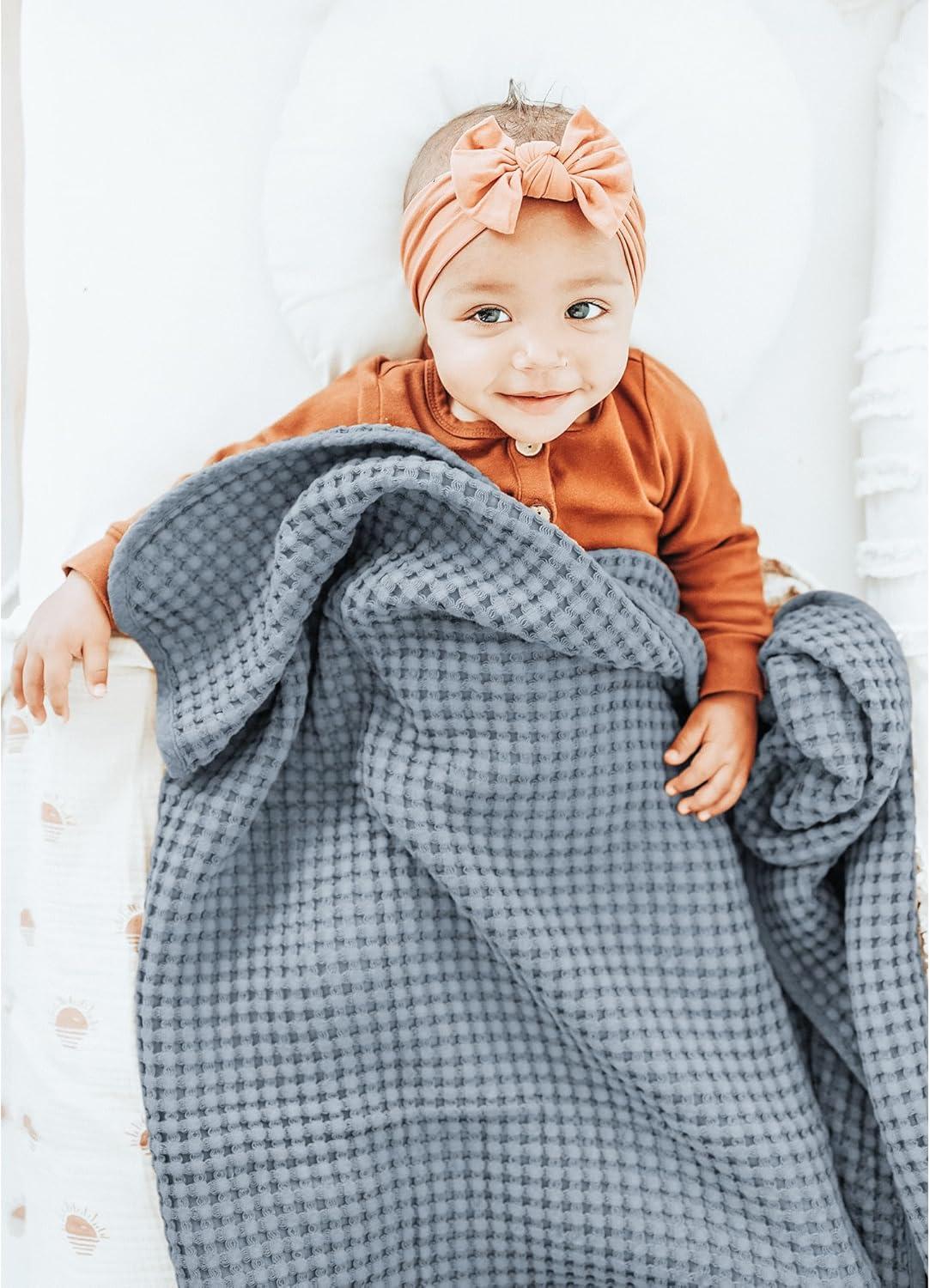imageKonssy Waffle Baby Blanket  Soft ampamp Cozy Nursery Swaddle Blanket Lightweight Toddler Throw for Boys ampamp Girls Ideal for WrappingBlush PinkBlue