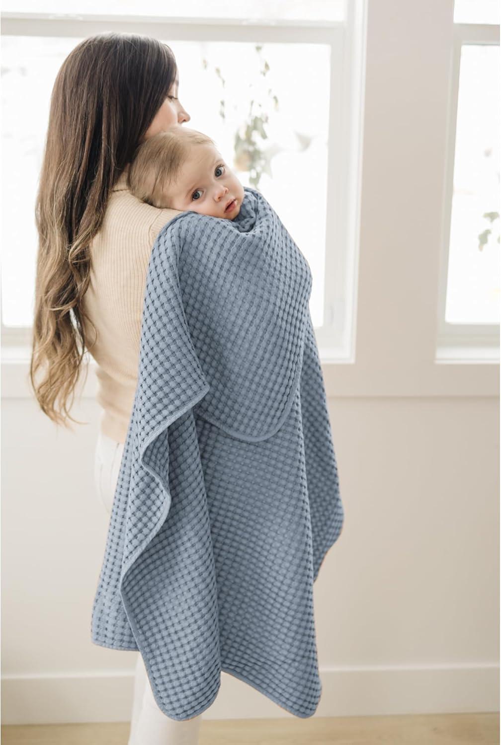 imageKonssy Waffle Baby Blanket  Soft ampamp Cozy Nursery Swaddle Blanket Lightweight Toddler Throw for Boys ampamp Girls Ideal for WrappingBlush PinkBlue