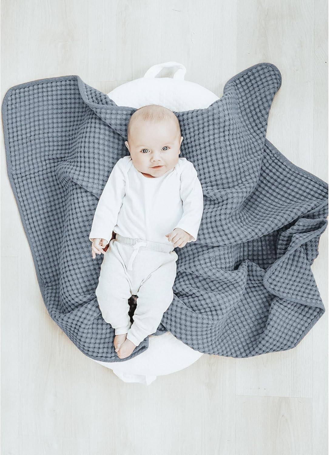 imageKonssy Waffle Baby Blanket  Soft ampamp Cozy Nursery Swaddle Blanket Lightweight Toddler Throw for Boys ampamp Girls Ideal for WrappingBlush PinkBlue