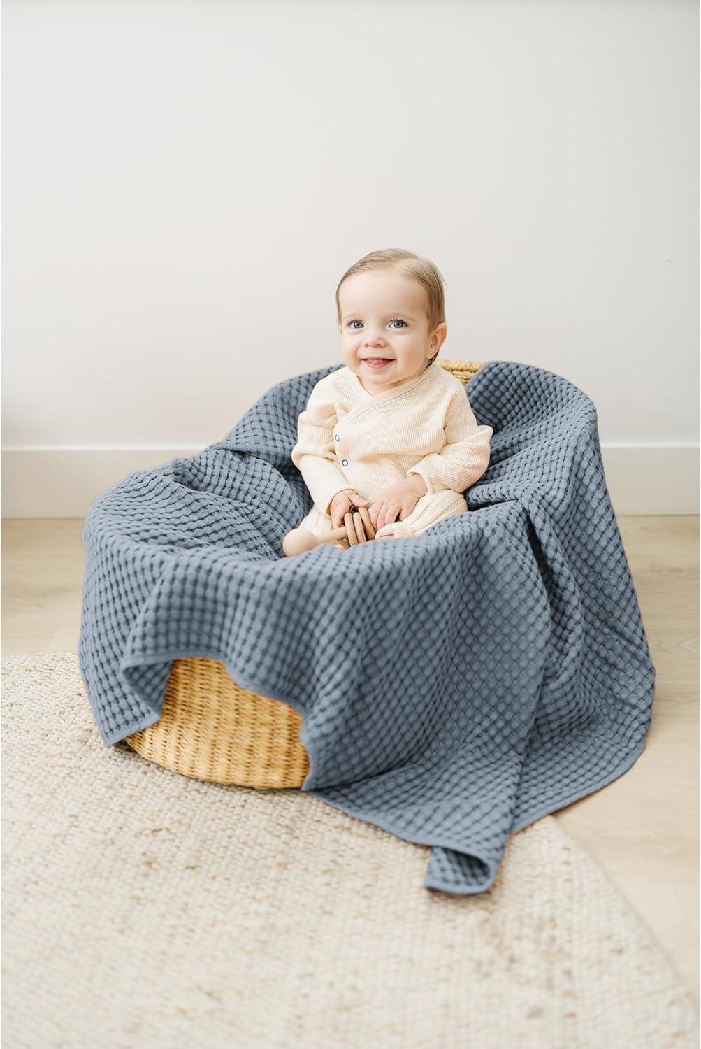 imageKonssy Waffle Baby Blanket  Soft ampamp Cozy Nursery Swaddle Blanket Lightweight Toddler Throw for Boys ampamp Girls Ideal for WrappingBlush PinkBlue