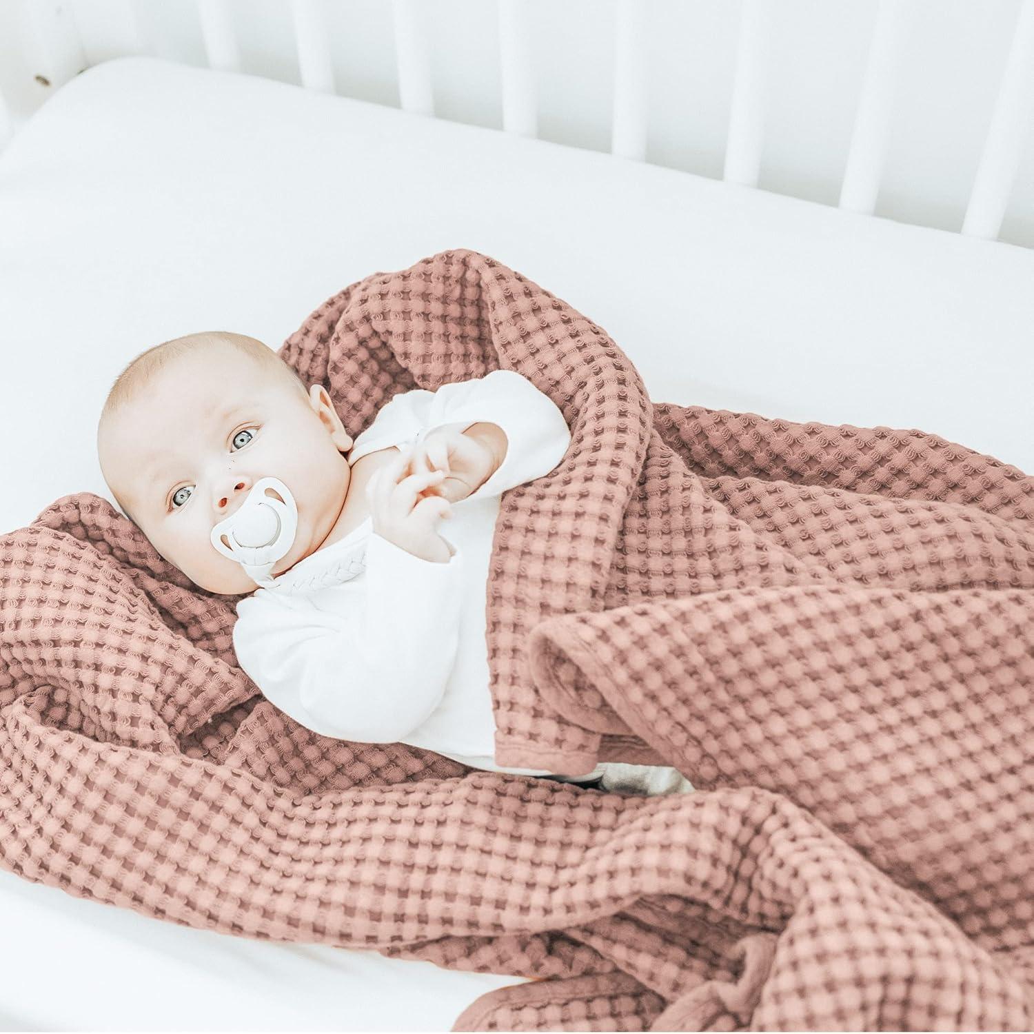 imageKonssy Waffle Baby Blanket  Soft ampamp Cozy Nursery Swaddle Blanket Lightweight Toddler Throw for Boys ampamp Girls Ideal for WrappingBlush PinkBlush Pink