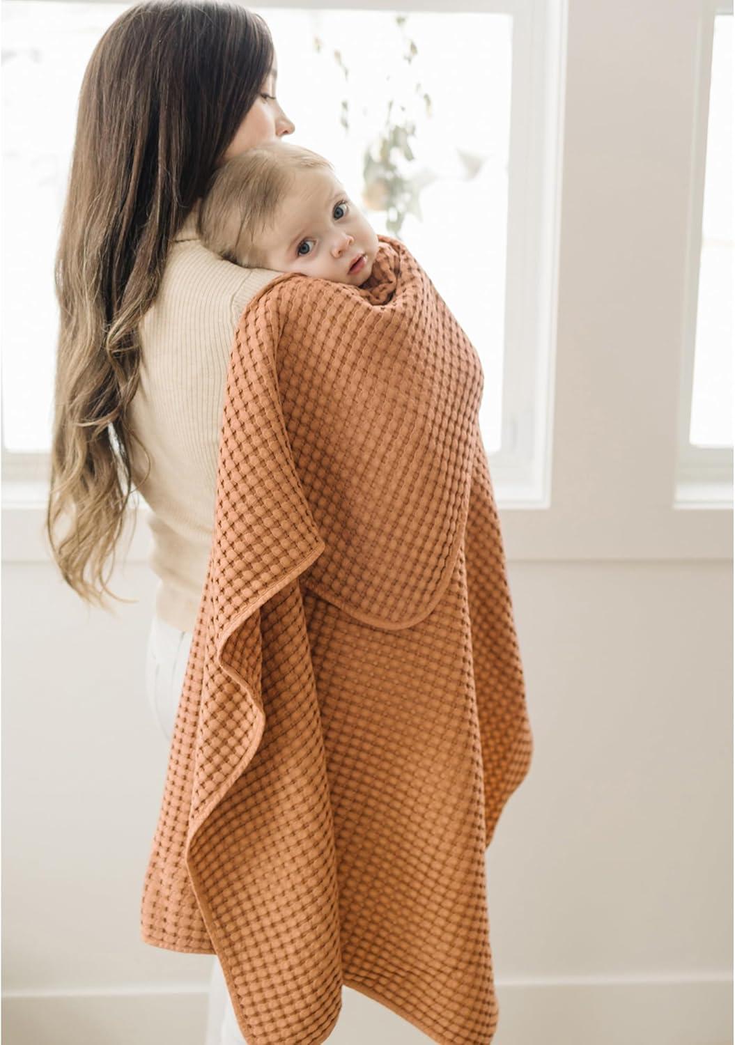 imageKonssy Waffle Baby Blanket  Soft ampamp Cozy Nursery Swaddle Blanket Lightweight Toddler Throw for Boys ampamp Girls Ideal for WrappingBlush PinkBrown