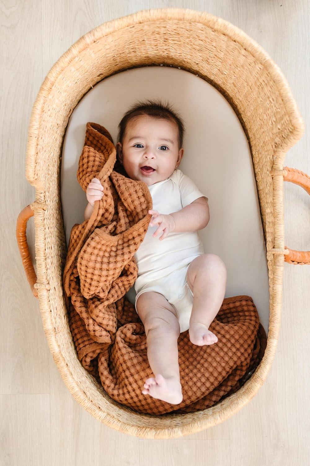 imageKonssy Waffle Baby Blanket  Soft ampamp Cozy Nursery Swaddle Blanket Lightweight Toddler Throw for Boys ampamp Girls Ideal for WrappingBlush PinkBrown