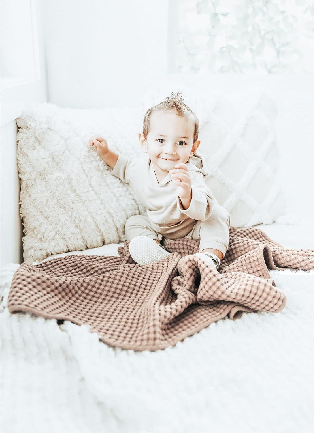 imageKonssy Waffle Baby Blanket  Soft ampamp Cozy Nursery Swaddle Blanket Lightweight Toddler Throw for Boys ampamp Girls Ideal for WrappingBlush PinkClay