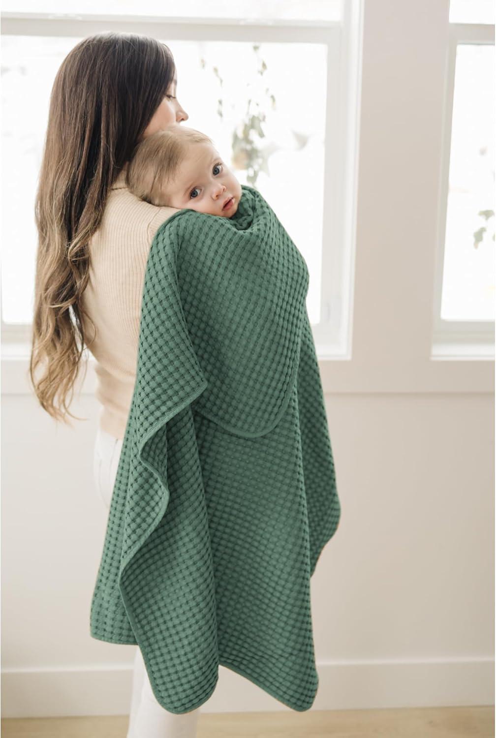 imageKonssy Waffle Baby Blanket  Soft ampamp Cozy Nursery Swaddle Blanket Lightweight Toddler Throw for Boys ampamp Girls Ideal for WrappingBlush PinkGreen