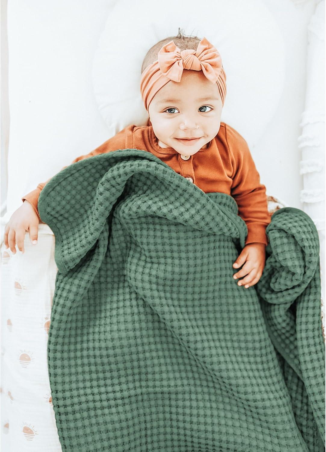 imageKonssy Waffle Baby Blanket  Soft ampamp Cozy Nursery Swaddle Blanket Lightweight Toddler Throw for Boys ampamp Girls Ideal for WrappingBlush PinkGreen
