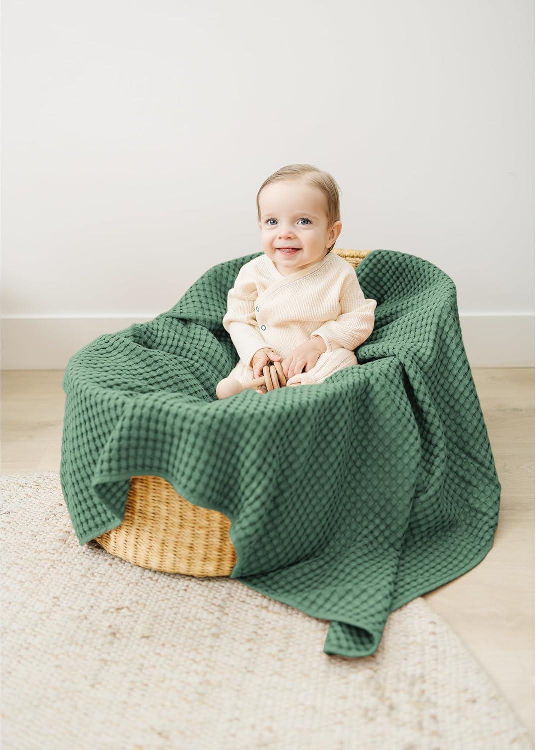 imageKonssy Waffle Baby Blanket  Soft ampamp Cozy Nursery Swaddle Blanket Lightweight Toddler Throw for Boys ampamp Girls Ideal for WrappingBlush PinkGreen